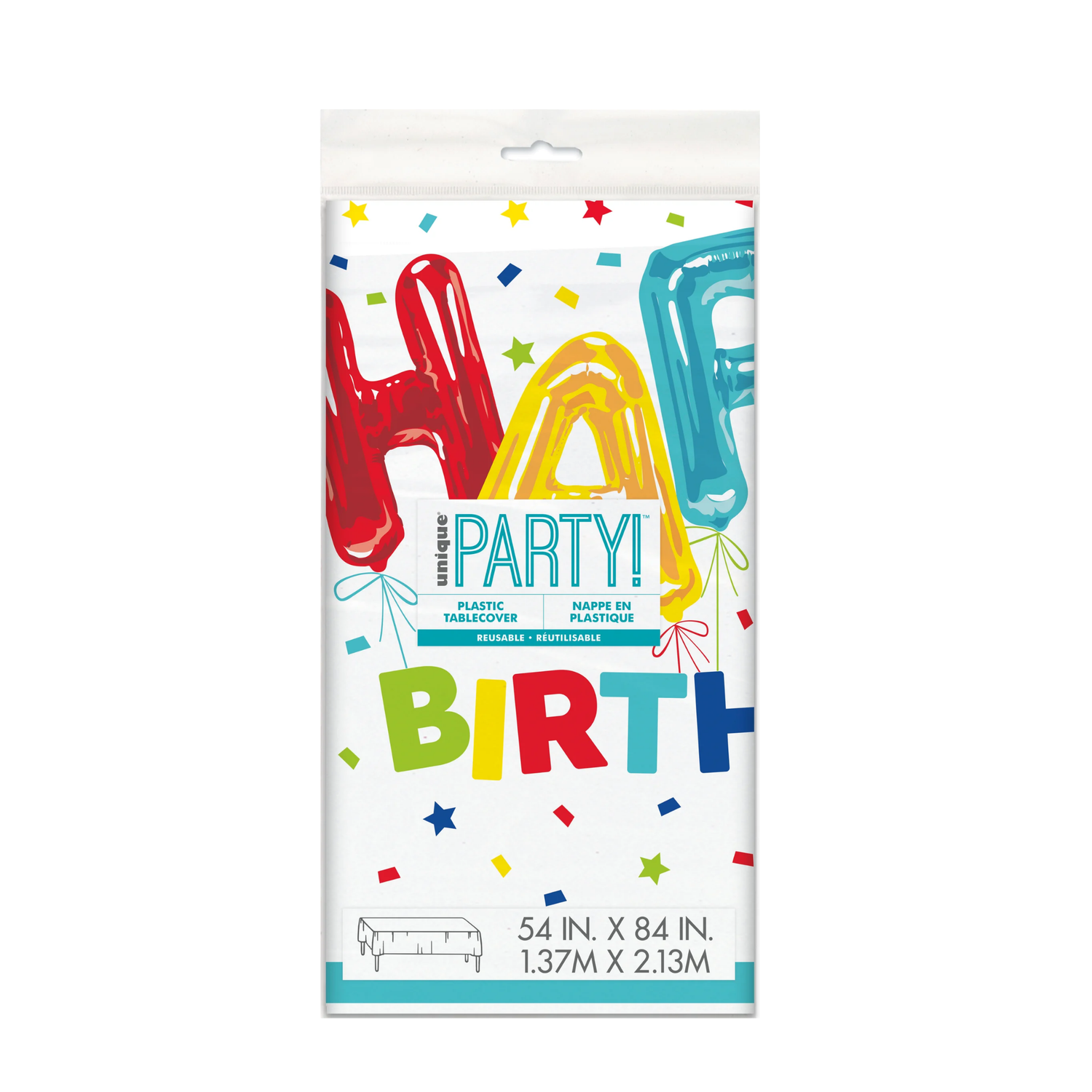 Happy Balloon Birthday Rectangular Plastic Table Cover, 54" x 84"