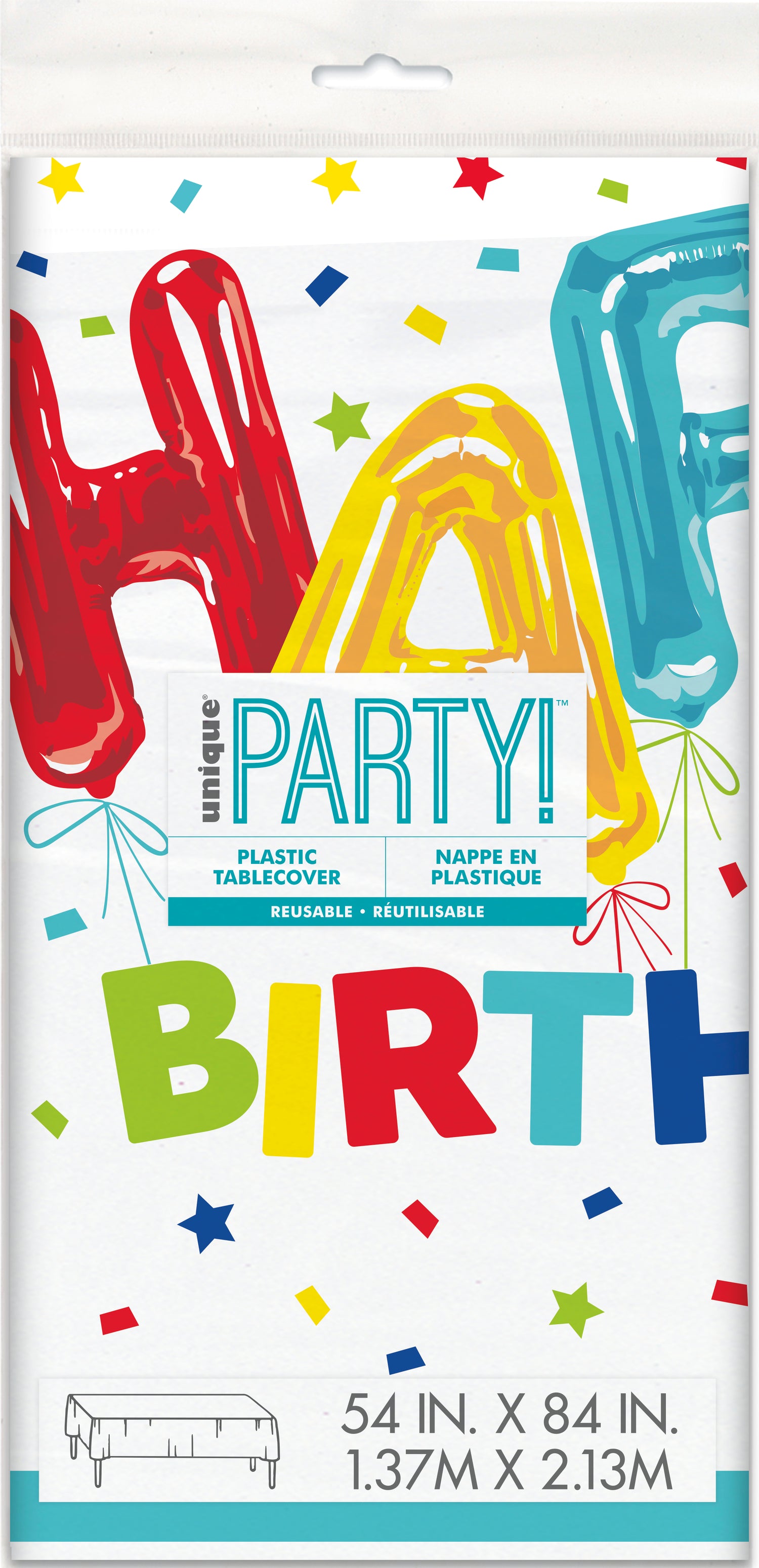 Happy Balloon Birthday Rectangular Plastic Table Cover, 54" x 84"