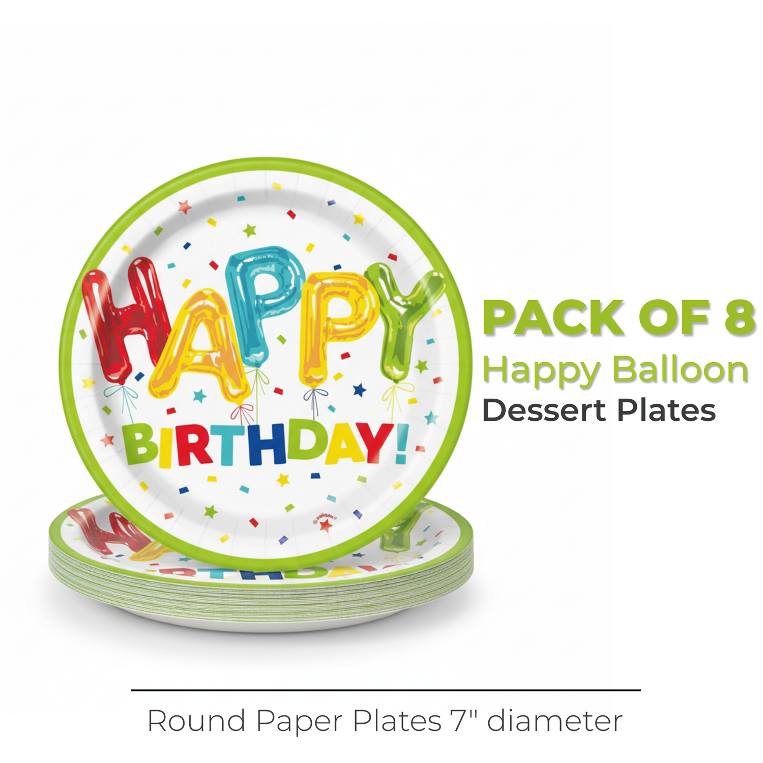 Happy Balloon Birthday Round 7" Dessert Plates, 8ct