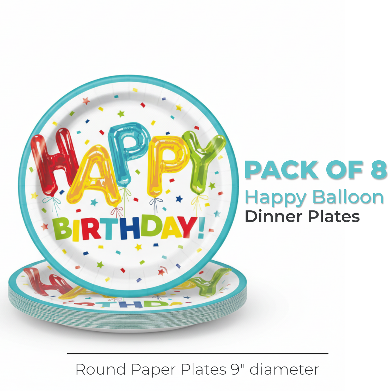 Happy Balloon Birthday Round 9" Dinner Plates, 8ct