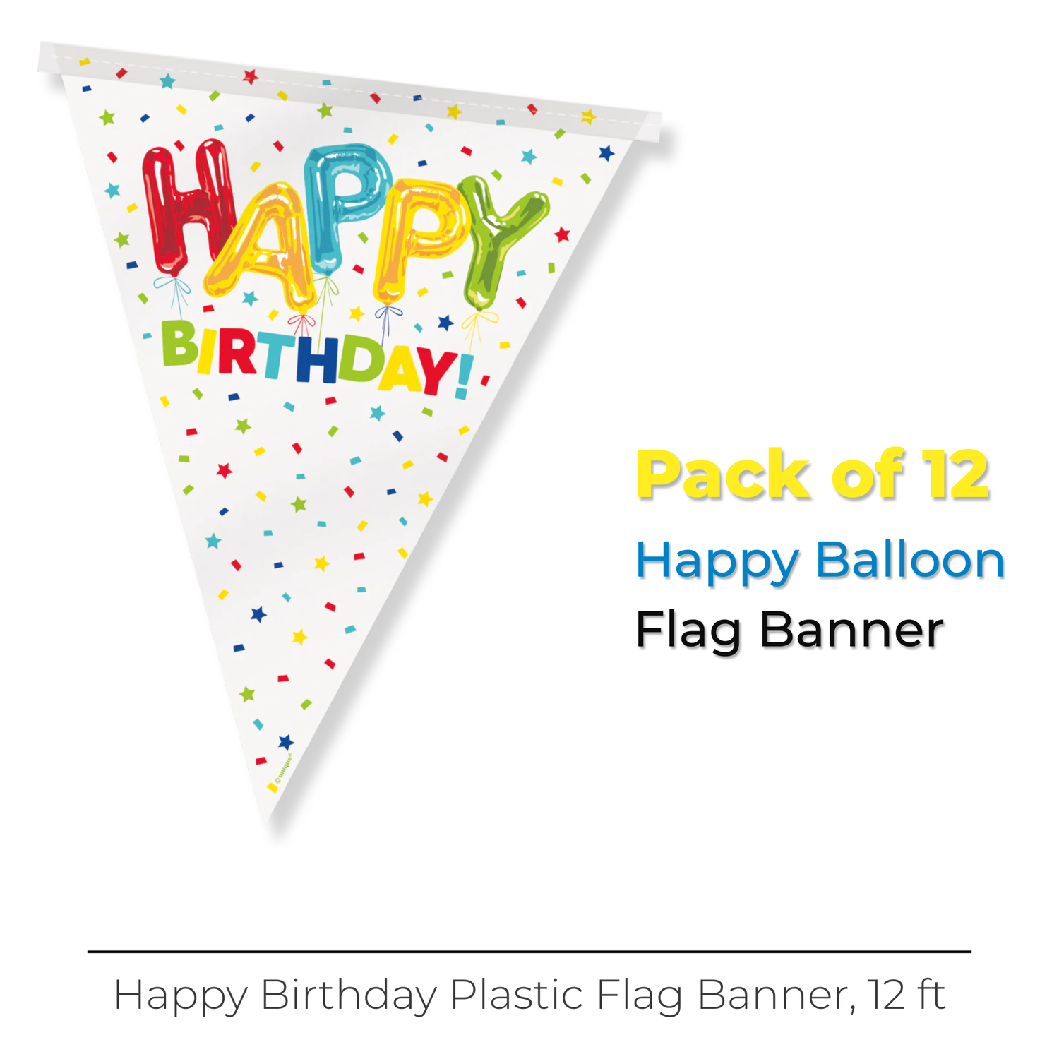Happy Balloon Birthday Plastic Flag Banner, 12 ft
