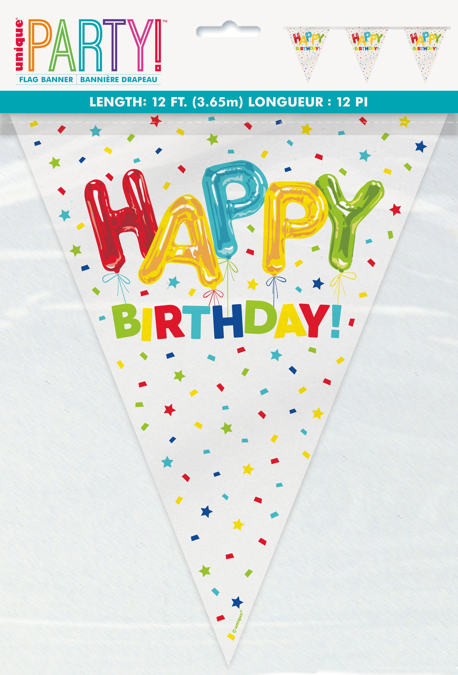 Happy Balloon Birthday Plastic Flag Banner, 12 ft - Image 2