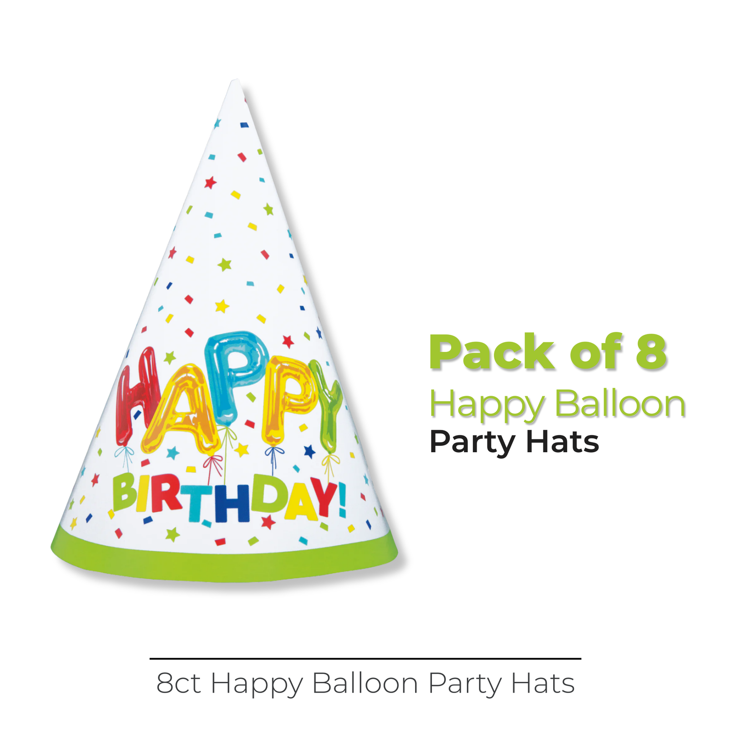 Happy Balloon Birthday Party Hats, 8ct