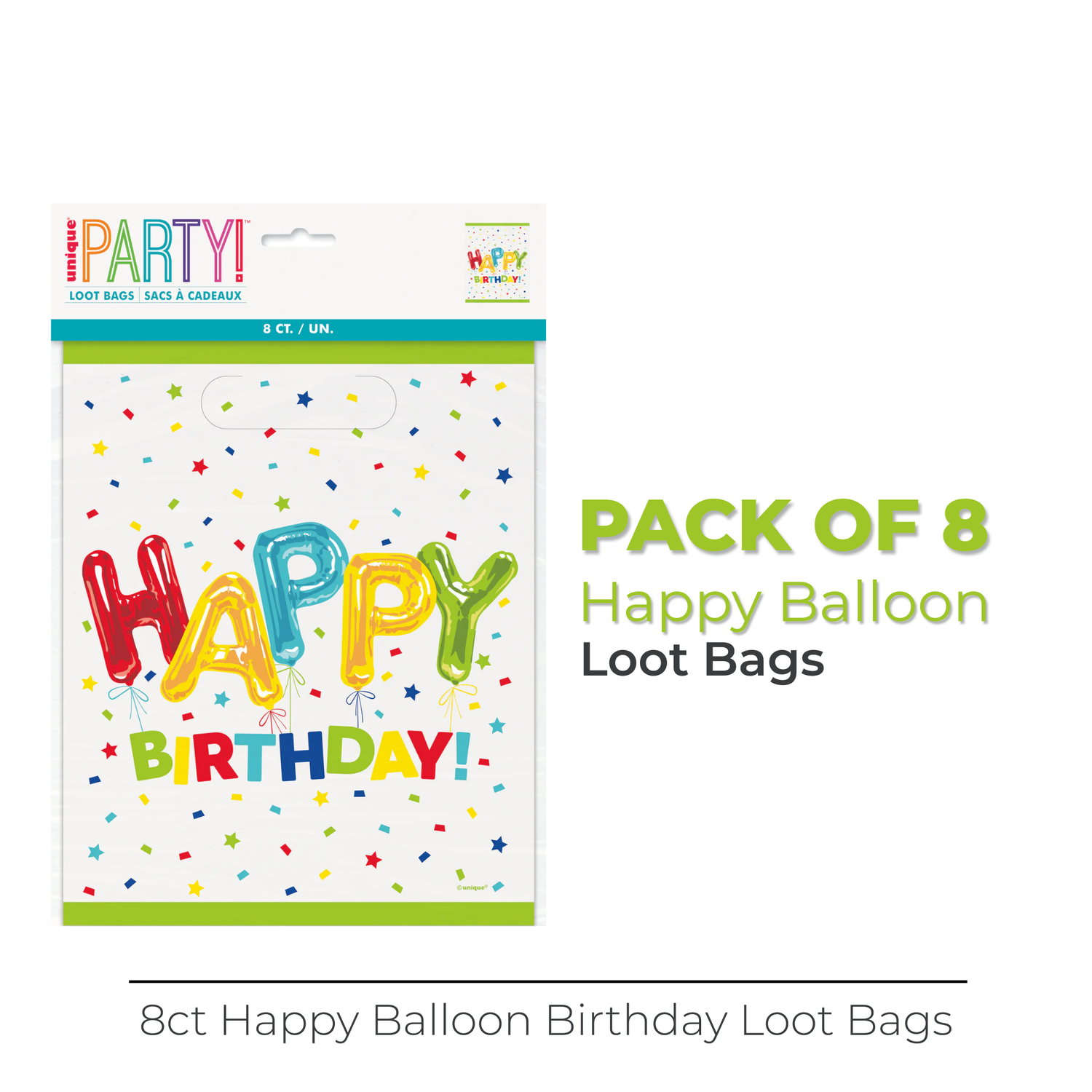 Happy Balloon Birthday Loot Bags, 8ct