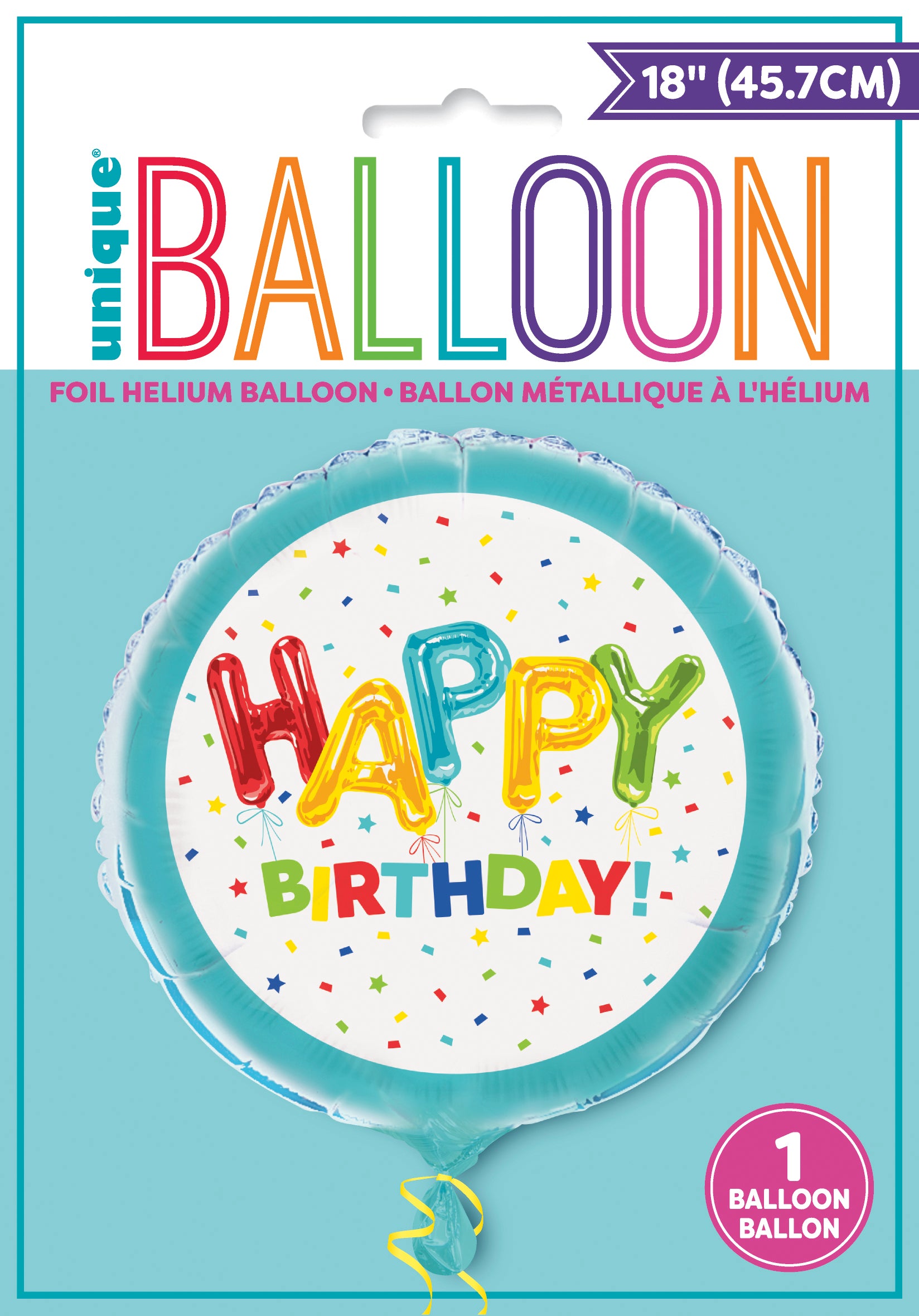 Happy Balloon Birthday Round Foil Balloon 18", Packaged - Image 2