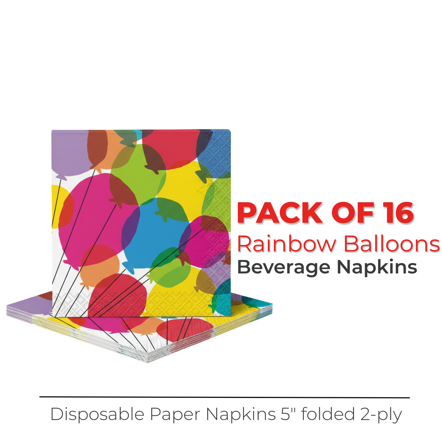Balloons & Rainbow Birthday Beverage Napkins, 16ct