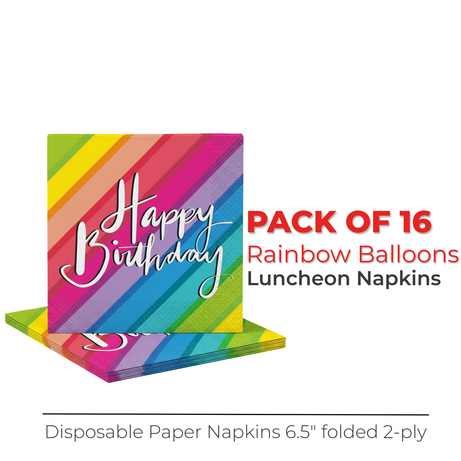 Balloons & Rainbow Birthday Luncheon Napkins, 16ct
