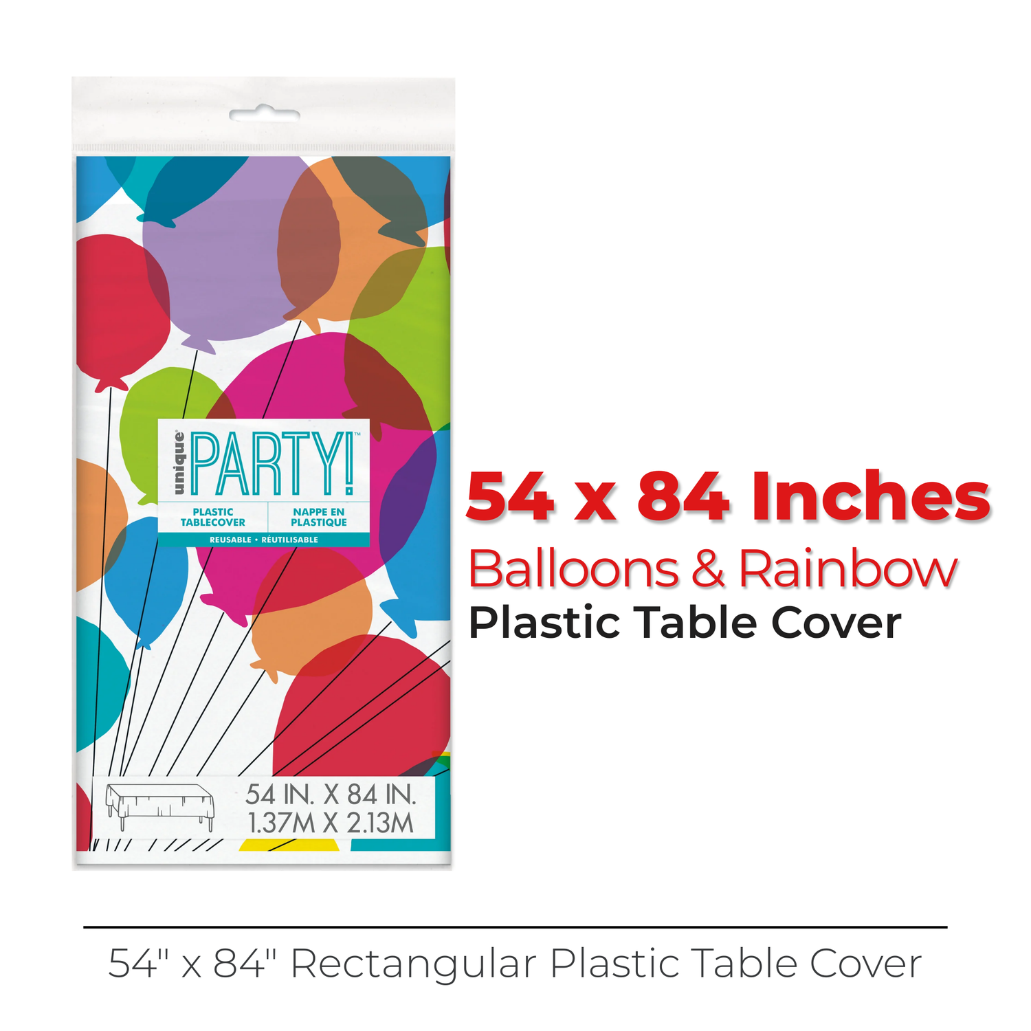 Balloons & Rainbow Birthday Rectangular Plastic Table Cover, 54" x 84"