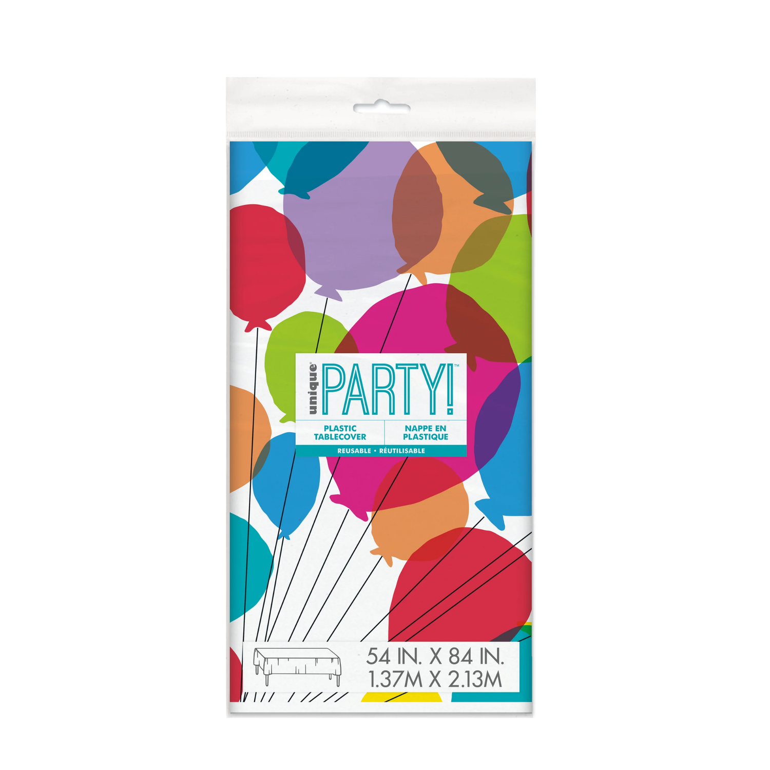 Balloons & Rainbow Birthday Rectangular Plastic Table Cover, 54" x 84"