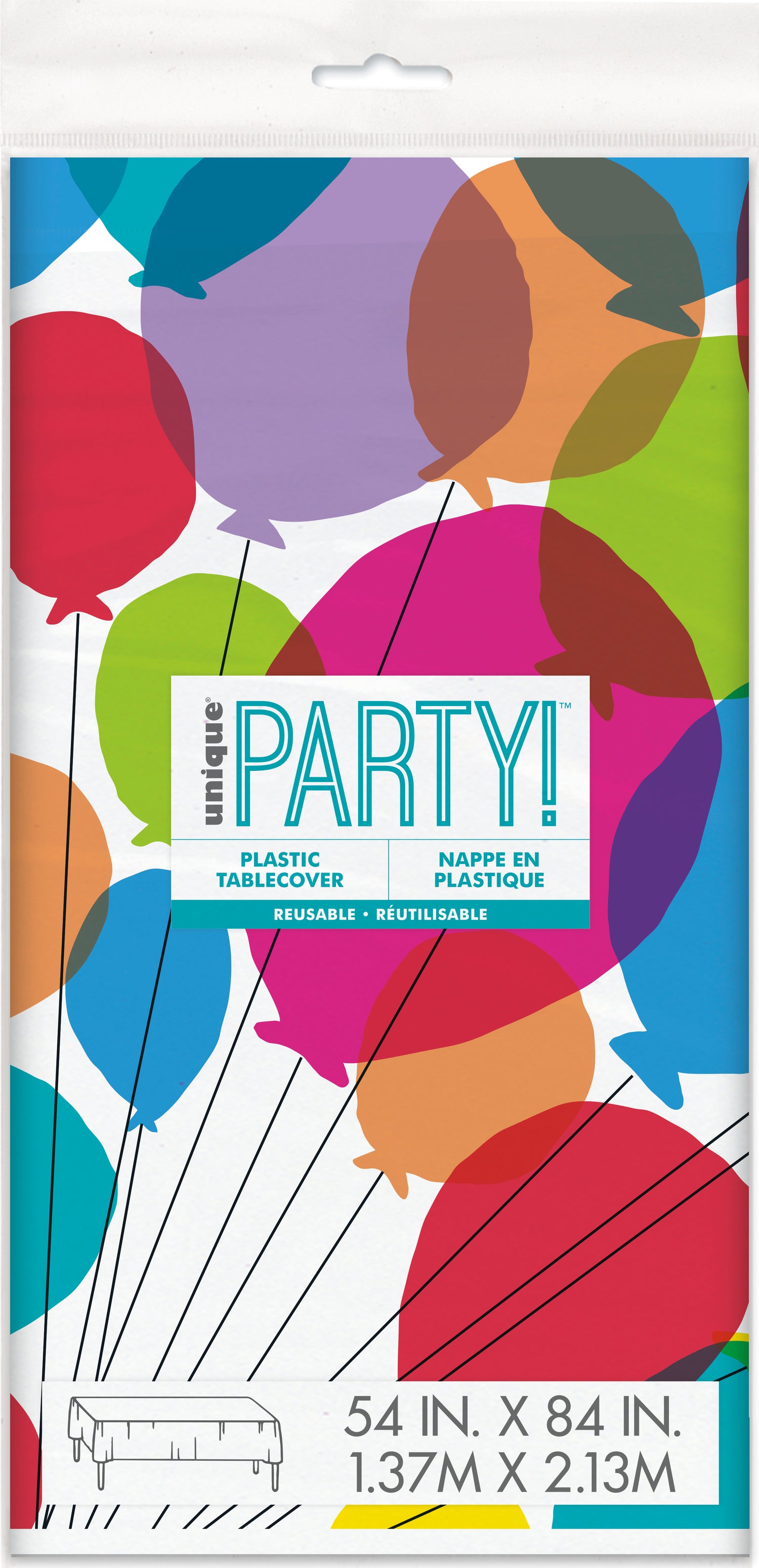Balloons & Rainbow Birthday Rectangular Plastic Table Cover, 54" x 84"