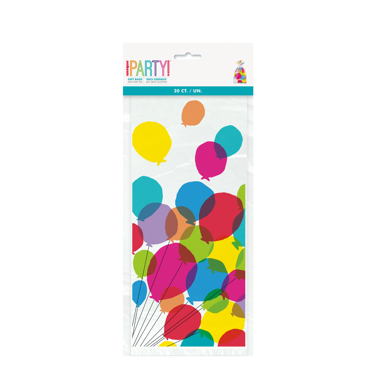 Balloons & Rainbow Birthday Cellophane Bags, 5" x 11", 20ct