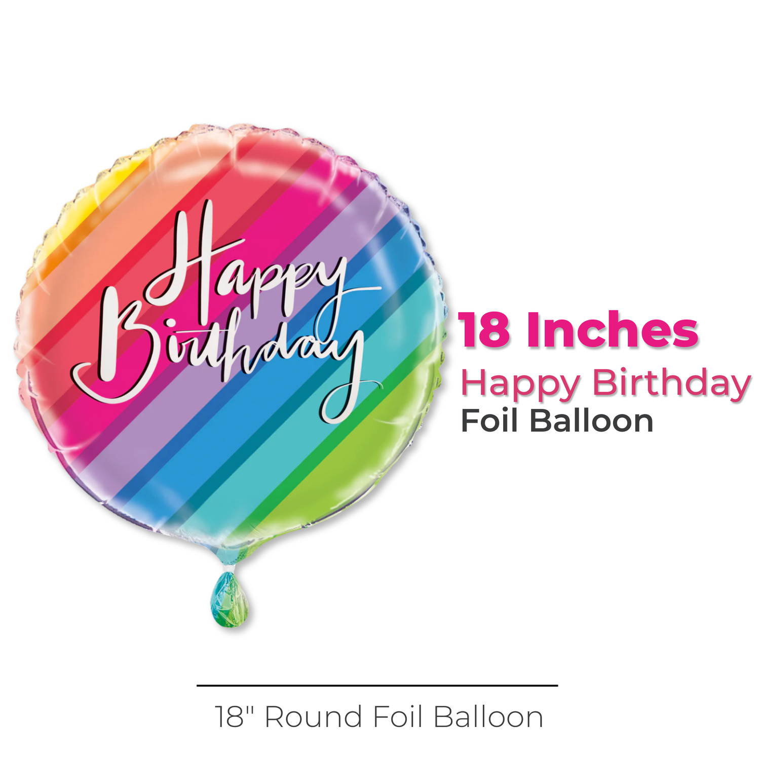 Balloons & Rainbow Birthday Round Foil Balloon 18", Bulk