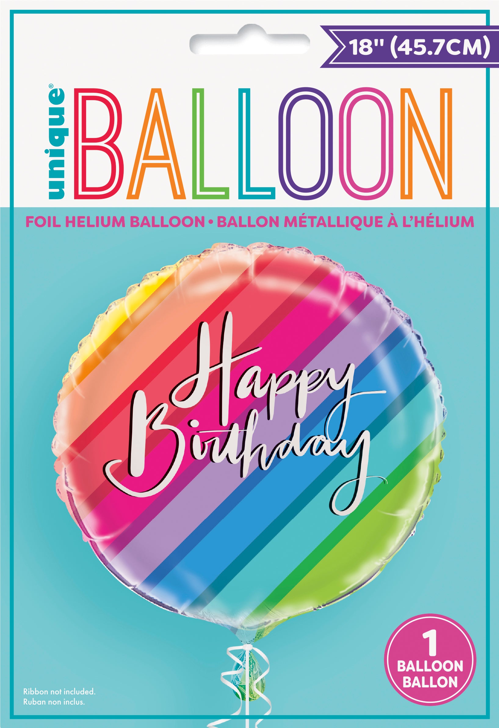 Balloons & Rainbow Birthday Round Foil Balloon 18", Packaged - Image 2