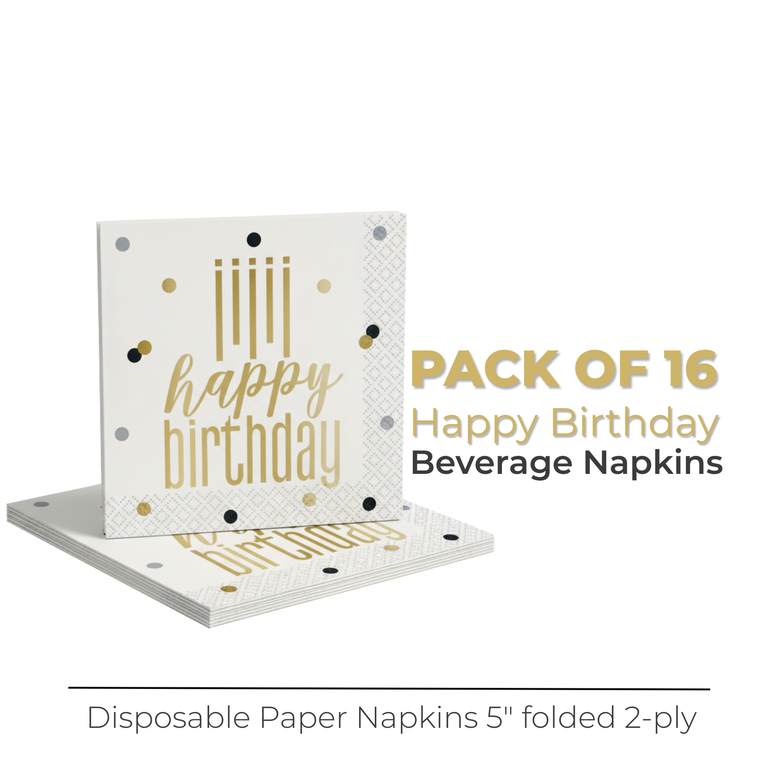 Metallic Happy Birthday Beverage Napkins, 16ct