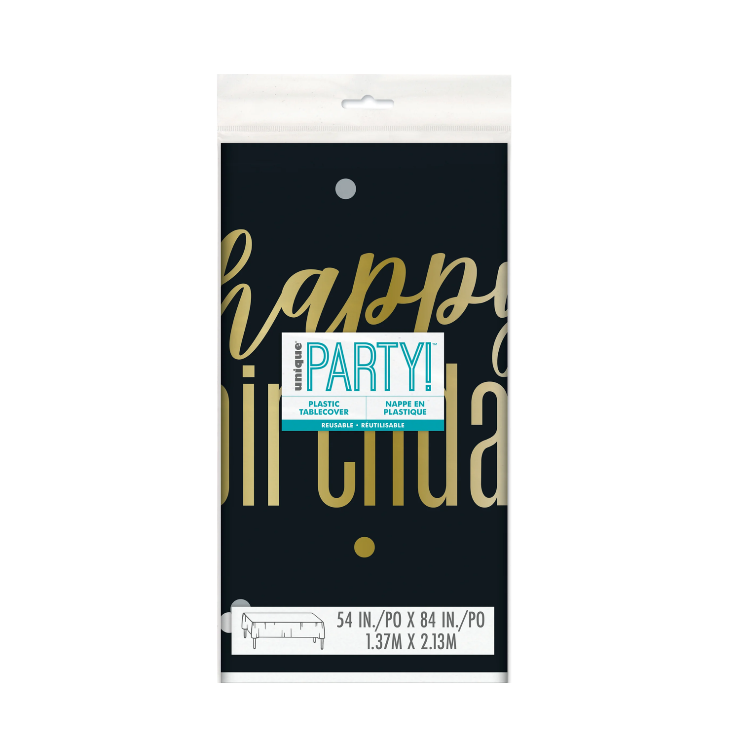 Metallic Happy Birthday Rectangular Plastic Table Cover, 54" x 84"