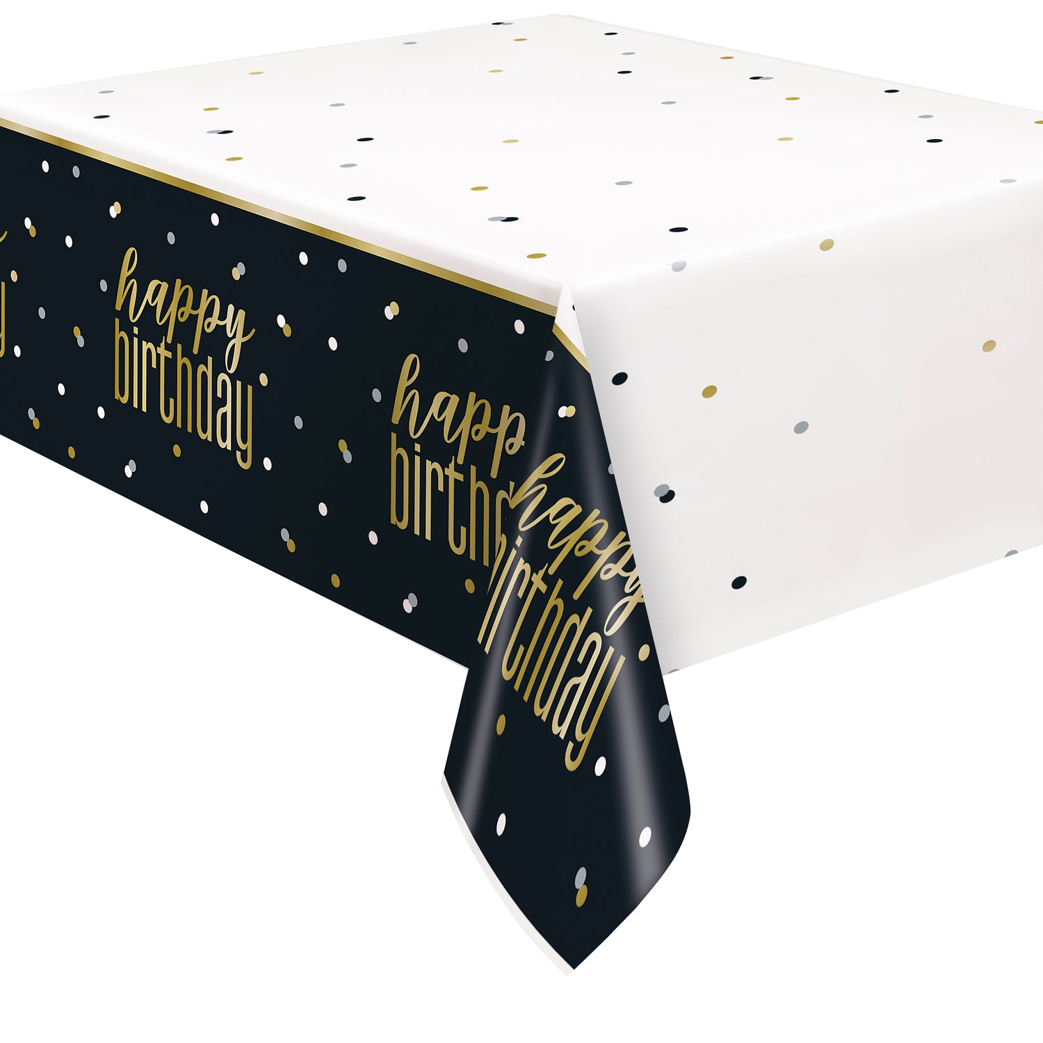 Metallic Happy Birthday Rectangular Plastic Table Cover, 54" x 84" - Image 3