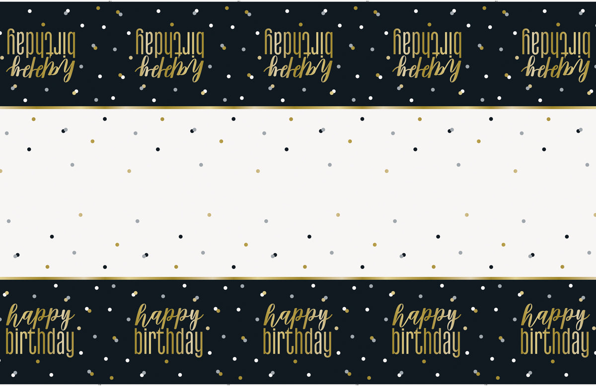 Metallic Happy Birthday Rectangular Plastic Table Cover, 54" x 84" - Image 2