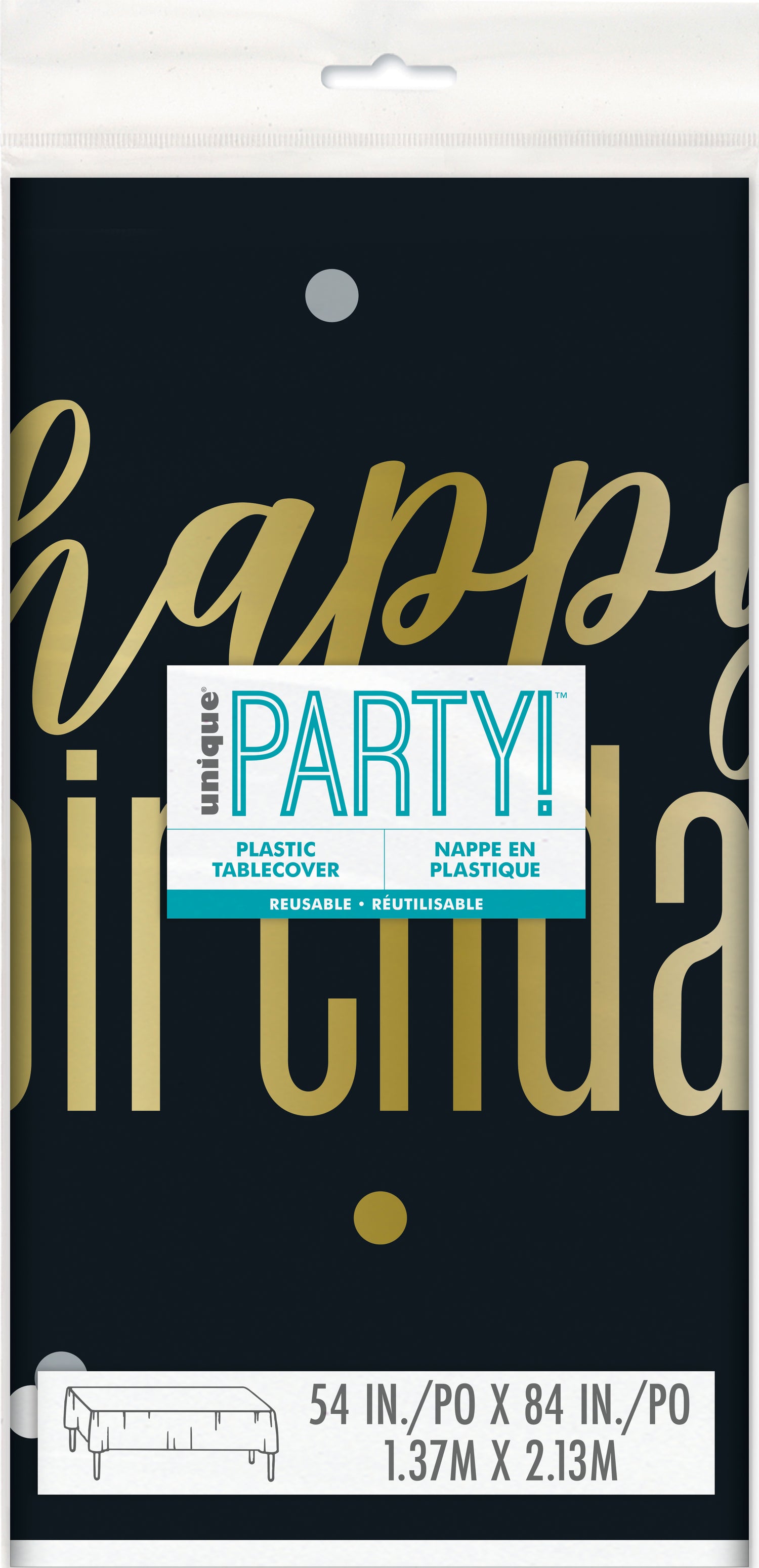 Metallic Happy Birthday Rectangular Plastic Table Cover, 54" x 84"