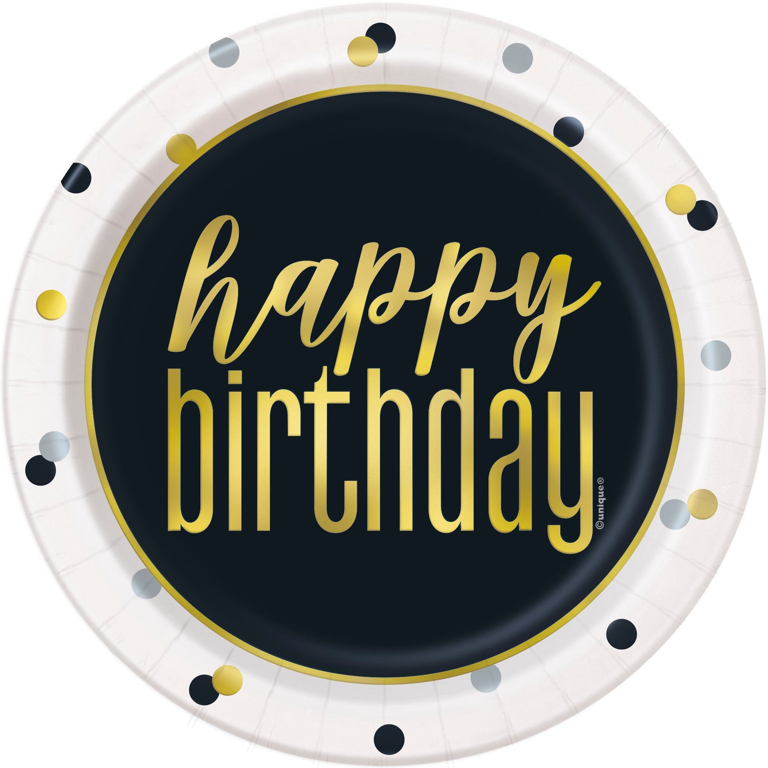 Metallic Happy Birthday Round 7" Dessert Plates, 8ct - Foil Board
