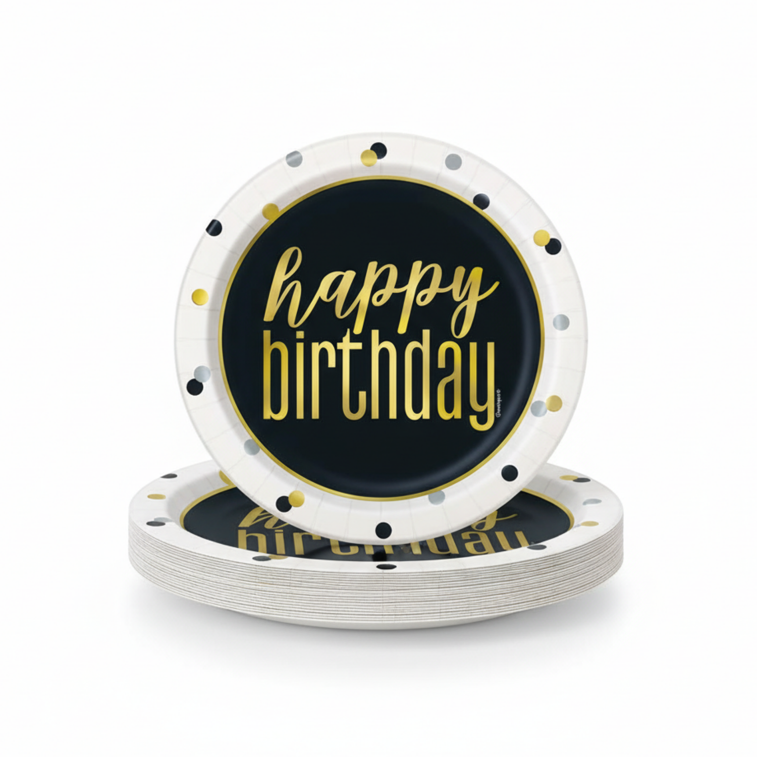 Metallic Happy Birthday Round 7" Dessert Plates, 8ct - Foil Board