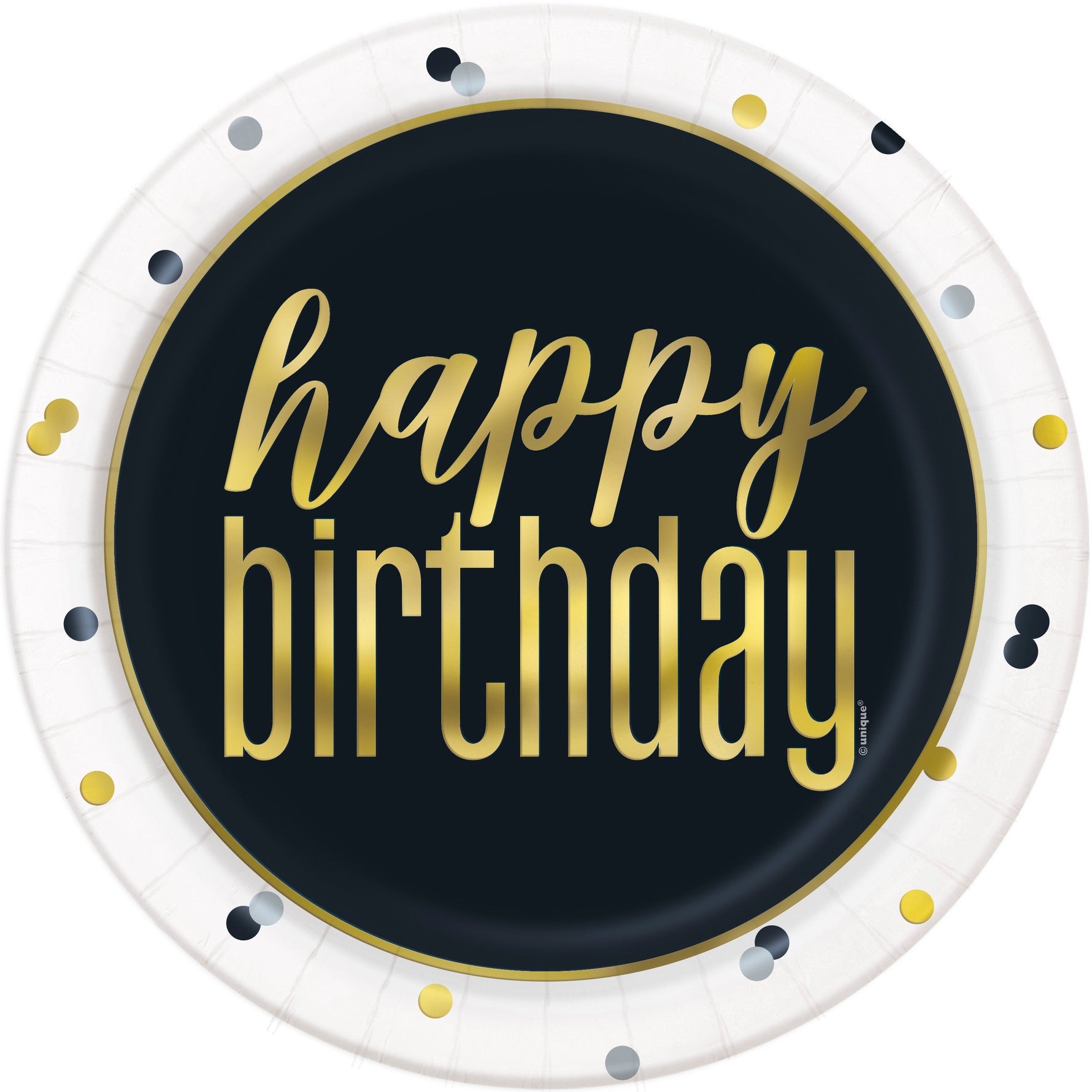 Metallic Happy Birthday Round 9" Dinner Plates, 8ct - Foil Stamping