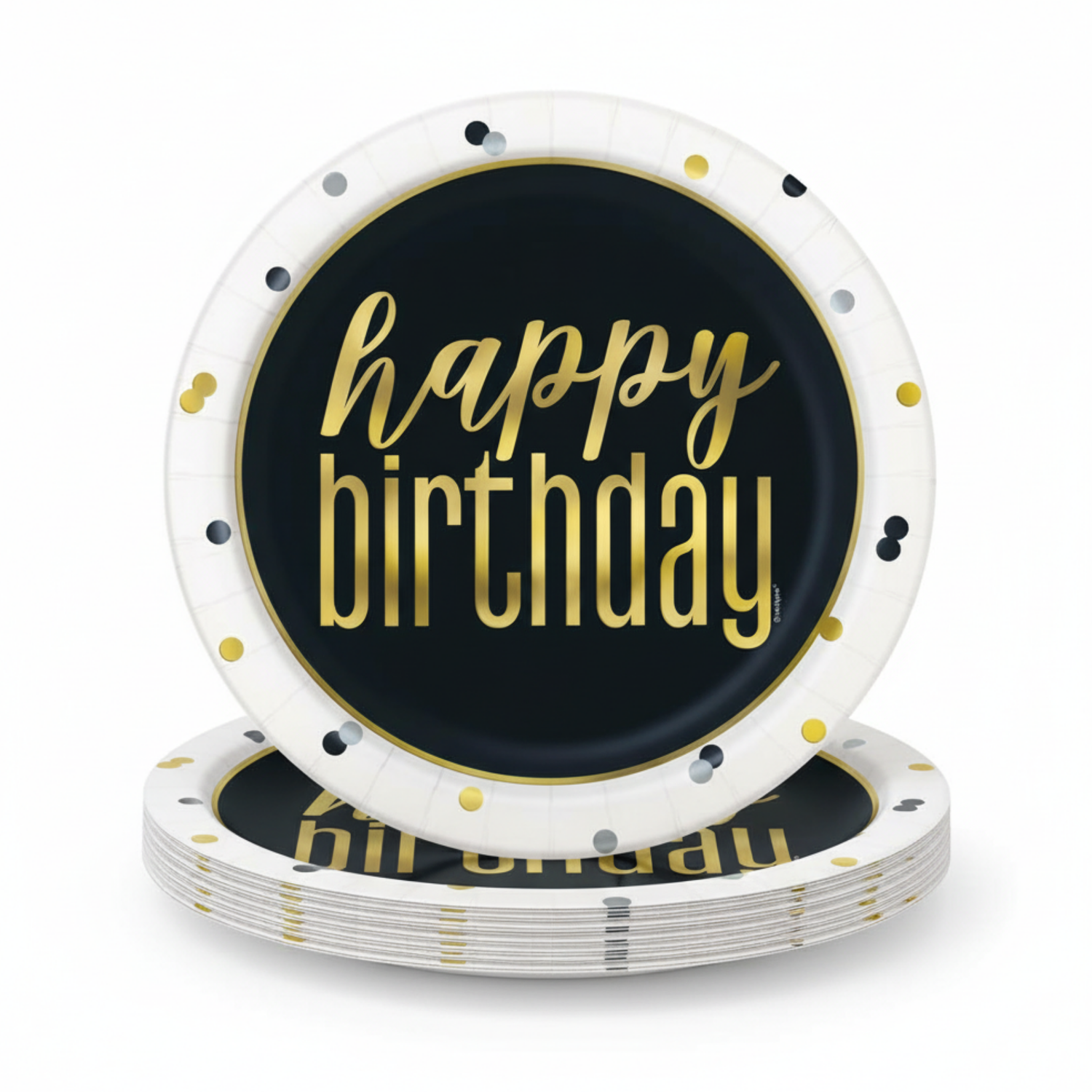 Metallic Happy Birthday Round 9" Dinner Plates, 8ct - Foil Stamping