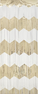 Gold and White Scalloped Foil Fringe Door Curtain, 3.25 ft x 6.5 ft