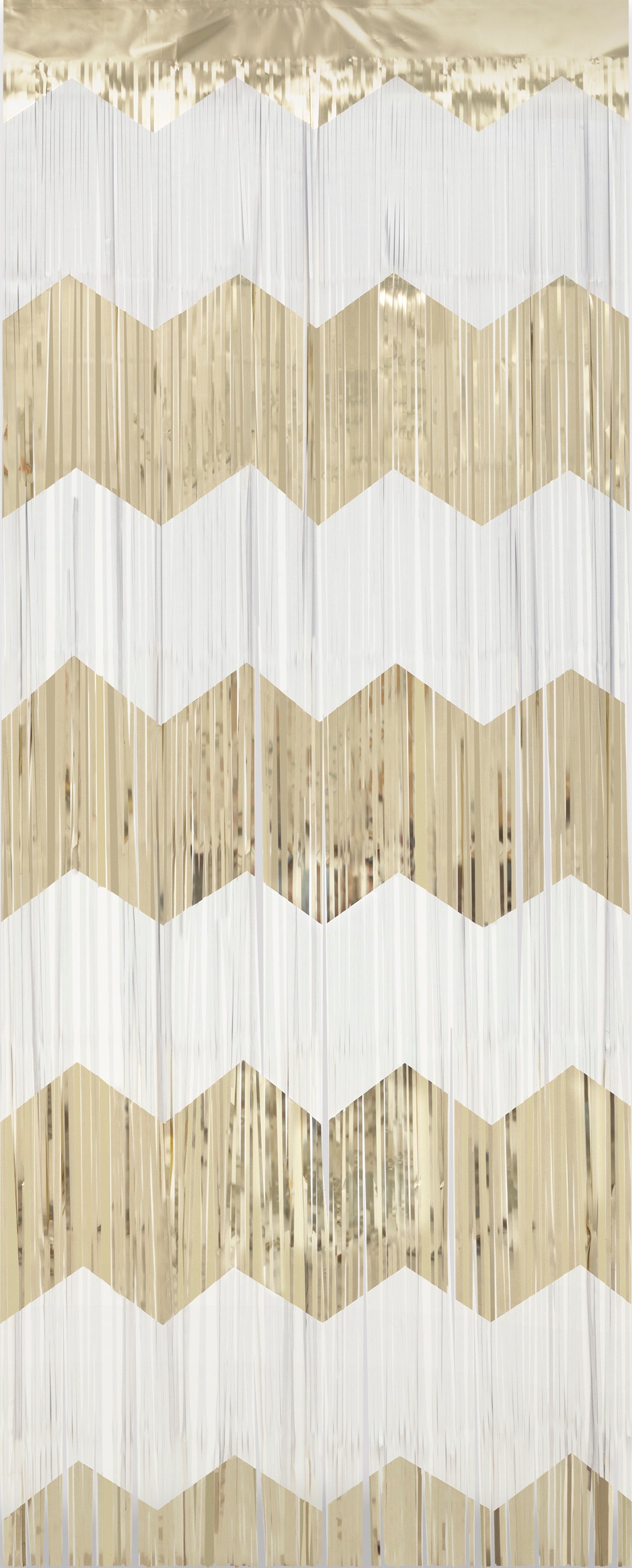 Gold and White Scalloped Foil Fringe Door Curtain, 3.25 ft x 6.5 ft