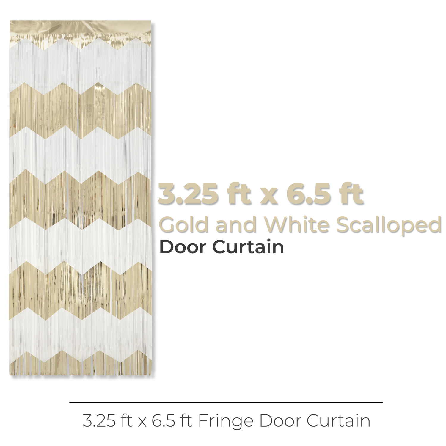 Gold and White Scalloped Foil Fringe Door Curtain, 3.25 ft x 6.5 ft