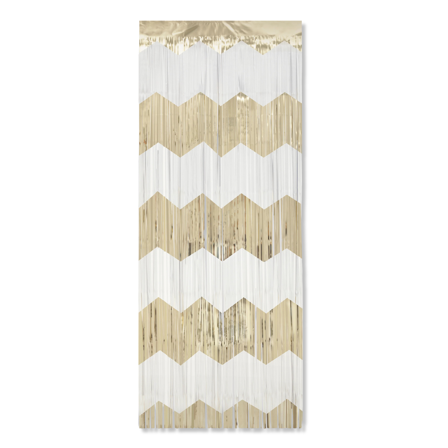 Gold and White Scalloped Foil Fringe Door Curtain, 3.25 ft x 6.5 ft