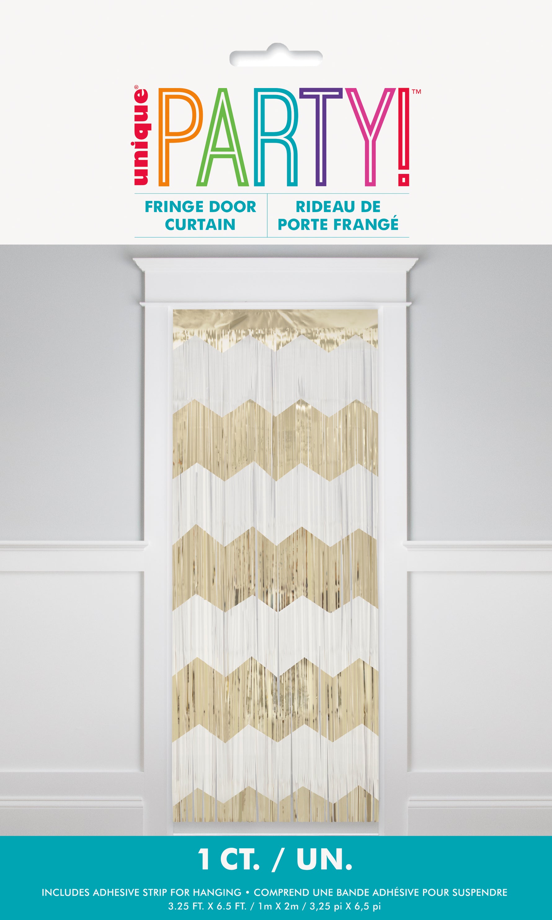 Gold and White Scalloped Foil Fringe Door Curtain, 3.25 ft x 6.5 ft - Image 2