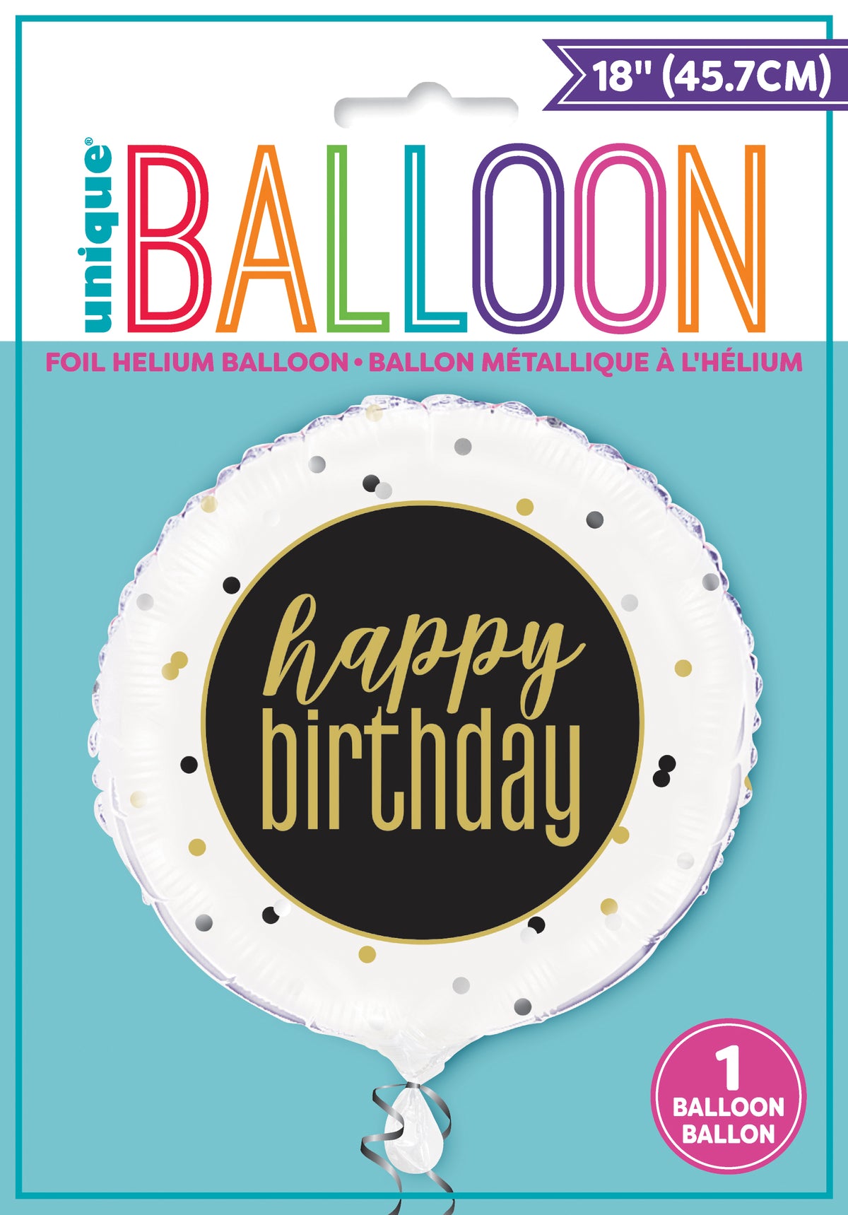 Metallic Happy Birthday Round Foil Balloon 18", Packaged - Image 2