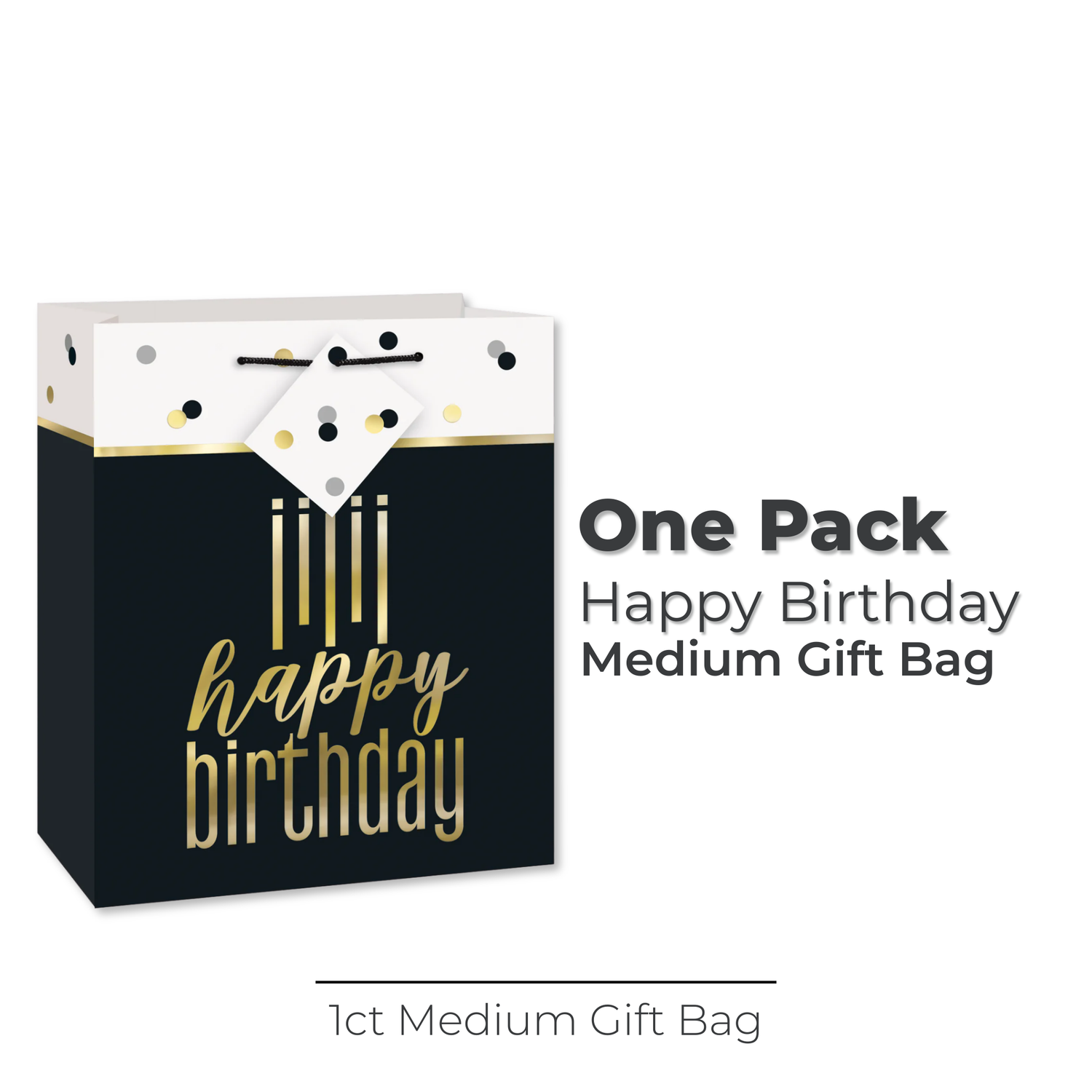 Metallic Happy Birthday Medium Gift Bag - Foil Stamping