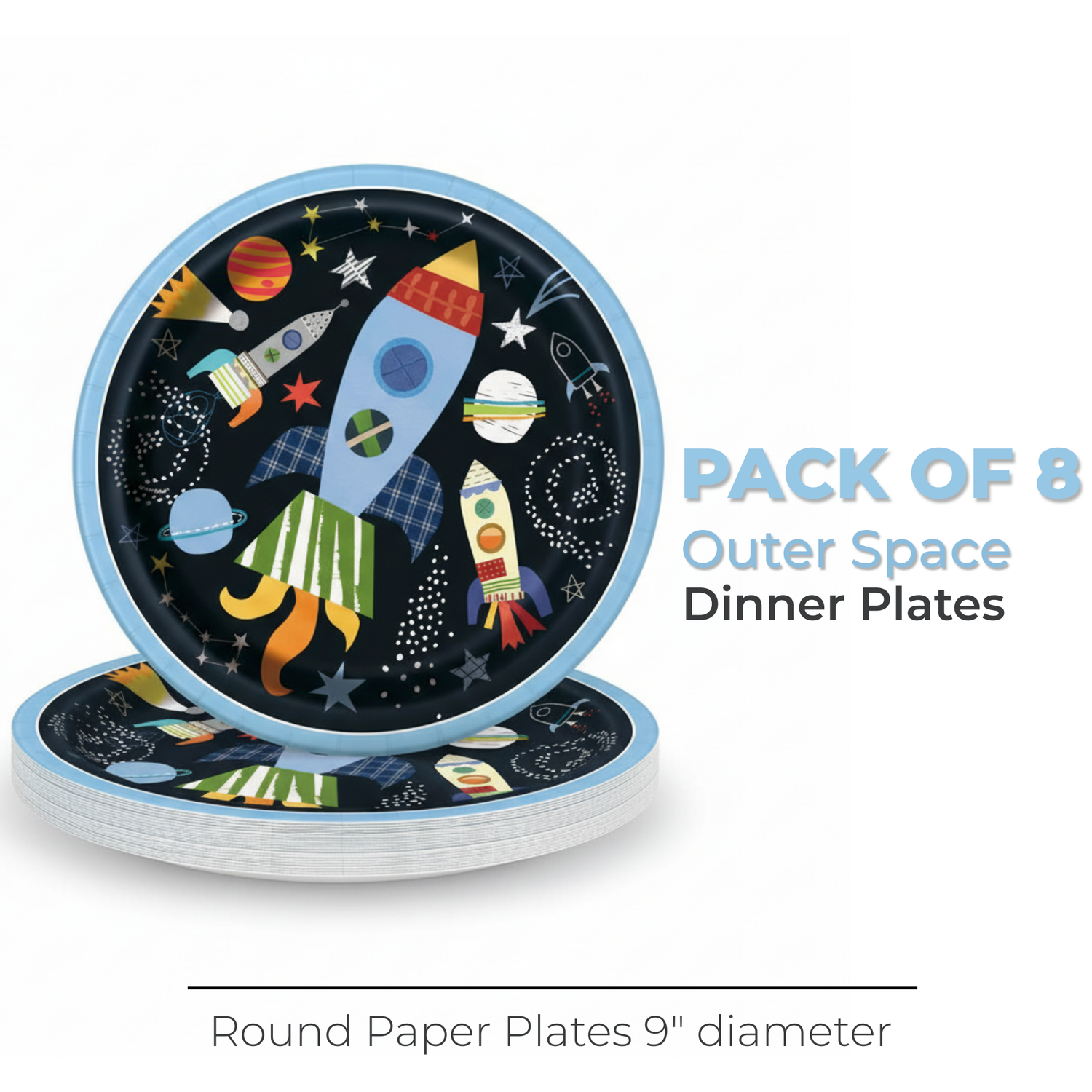 Outer Space Round 9" Dinner Plates, 8ct
