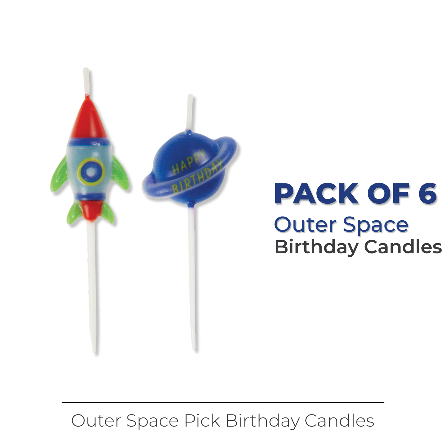 Outer Space Pick Birthday Candles, 6ct