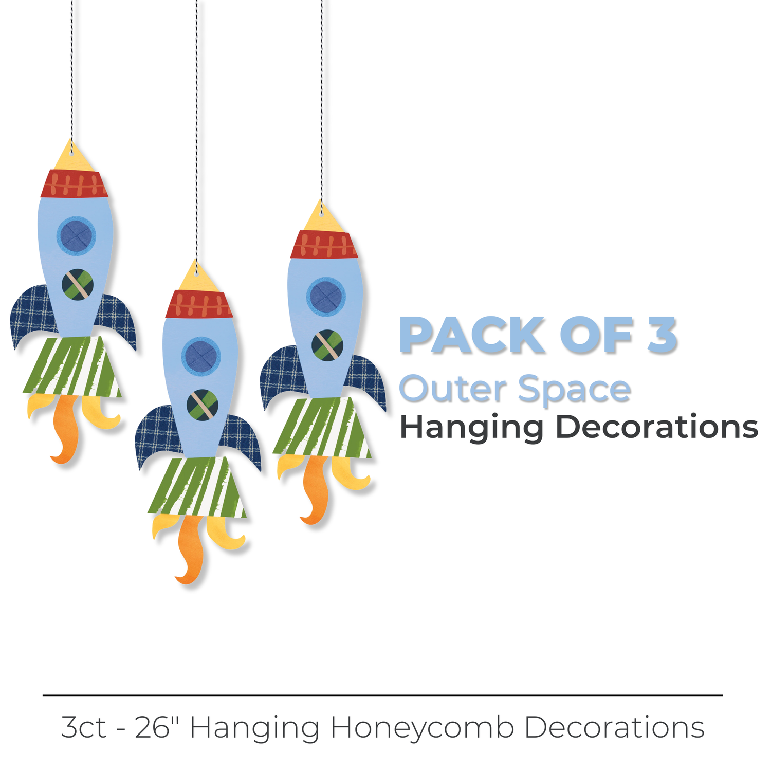 Outer Space Hanging Honeycomb Decorations, 3ct