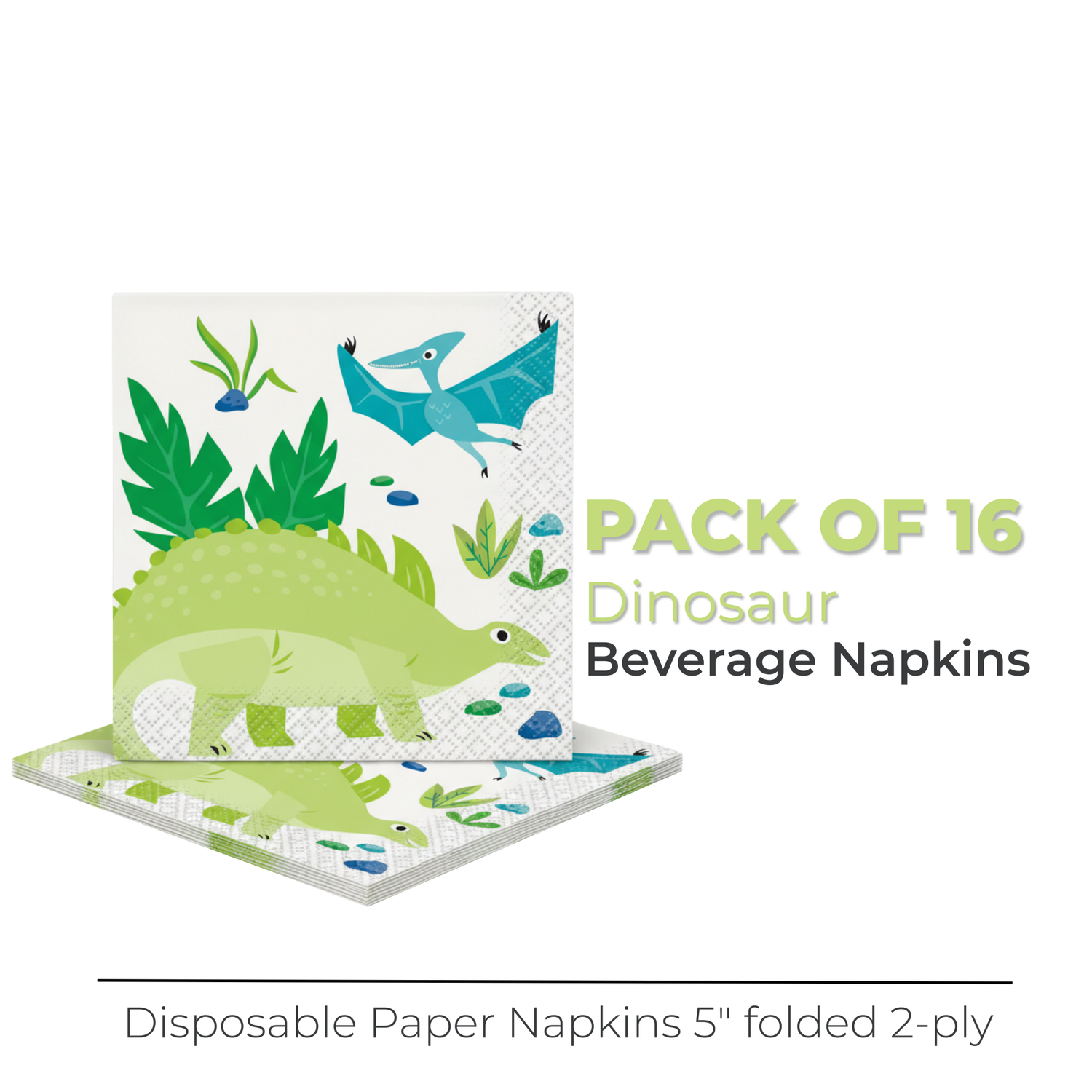Blue & Green Dinosaur Beverage Napkins, 16ct
