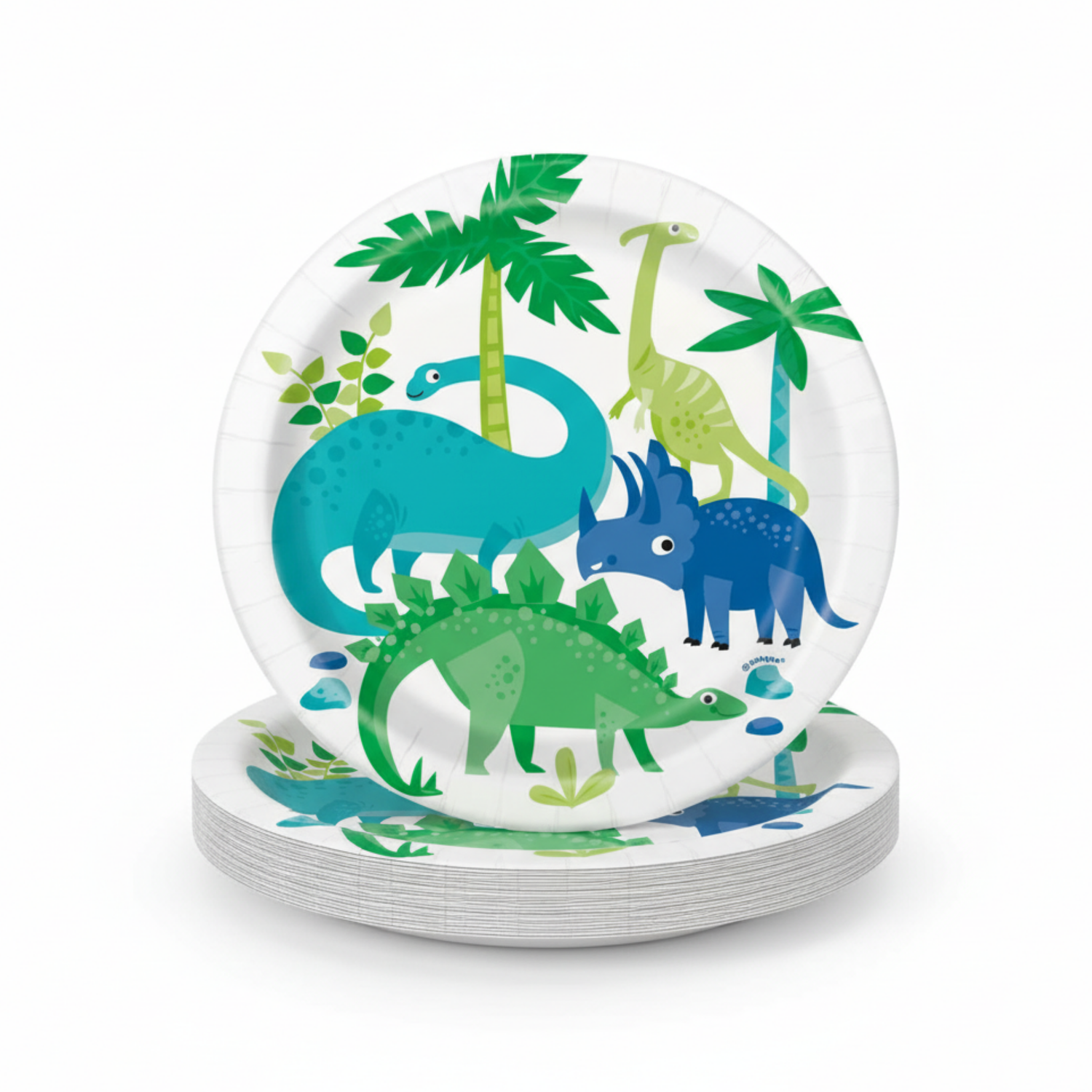 Blue & Green Dinosaur Round 7" Dessert Plates, 8ct