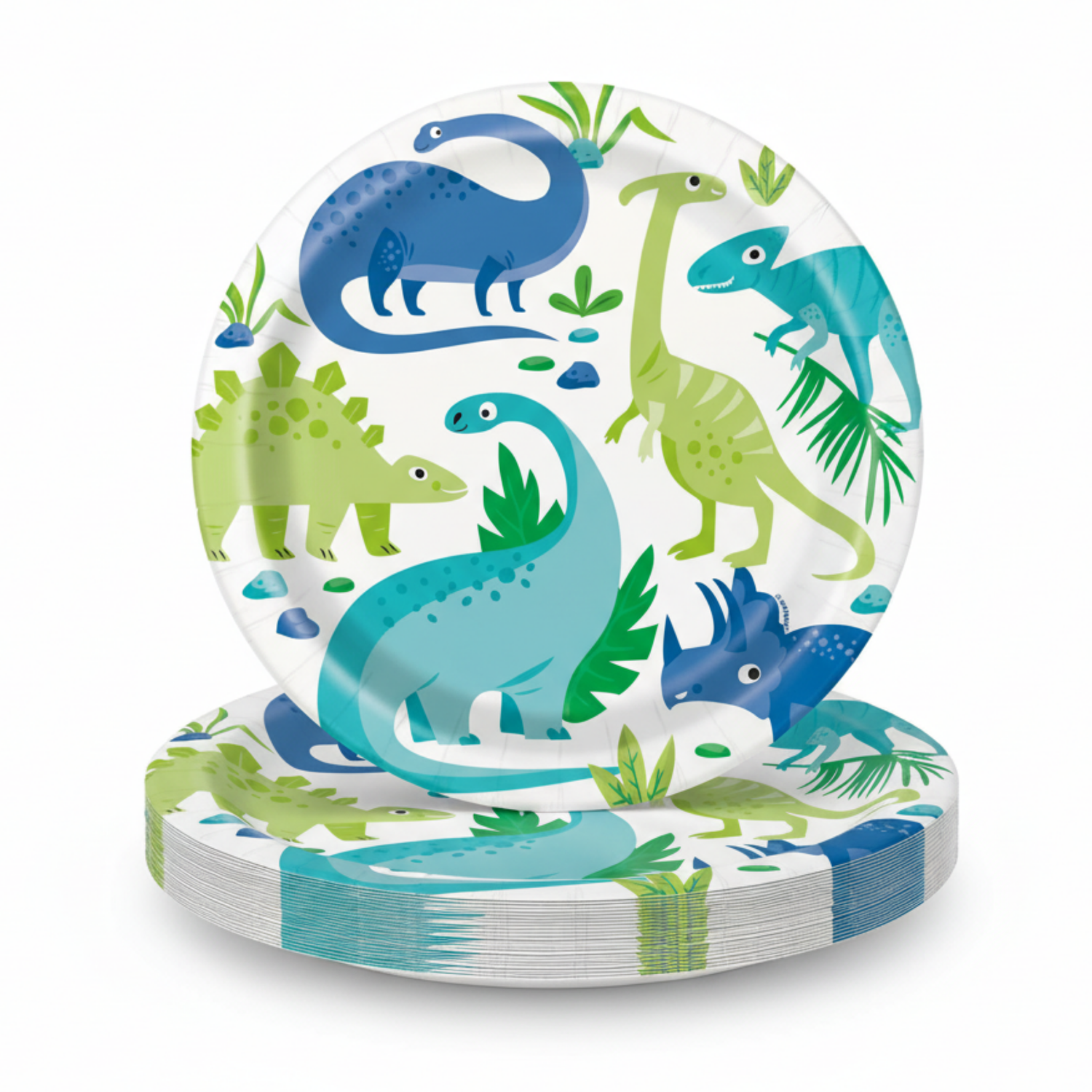 Blue & Green Dinosaur Round 9" Dinner Plates, 8ct