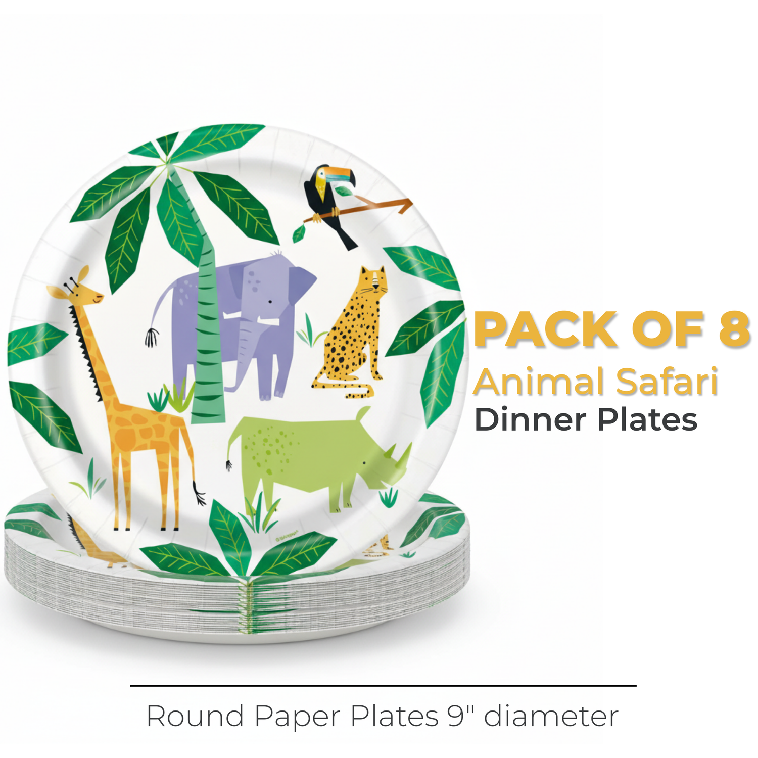 Animal Safari Round 9" Dinner Plates, 8ct
