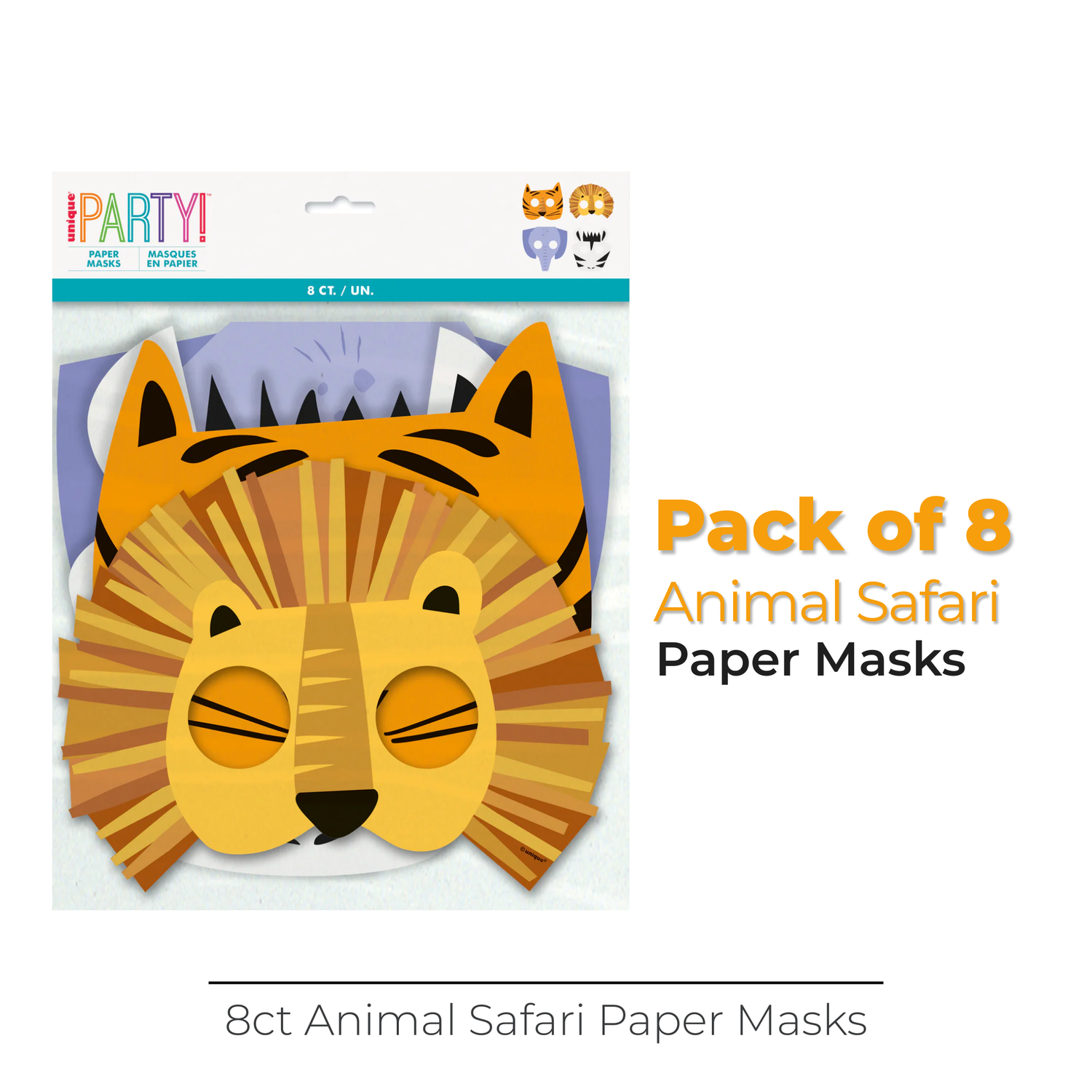 Animal Safari Paper Masks, 8ct