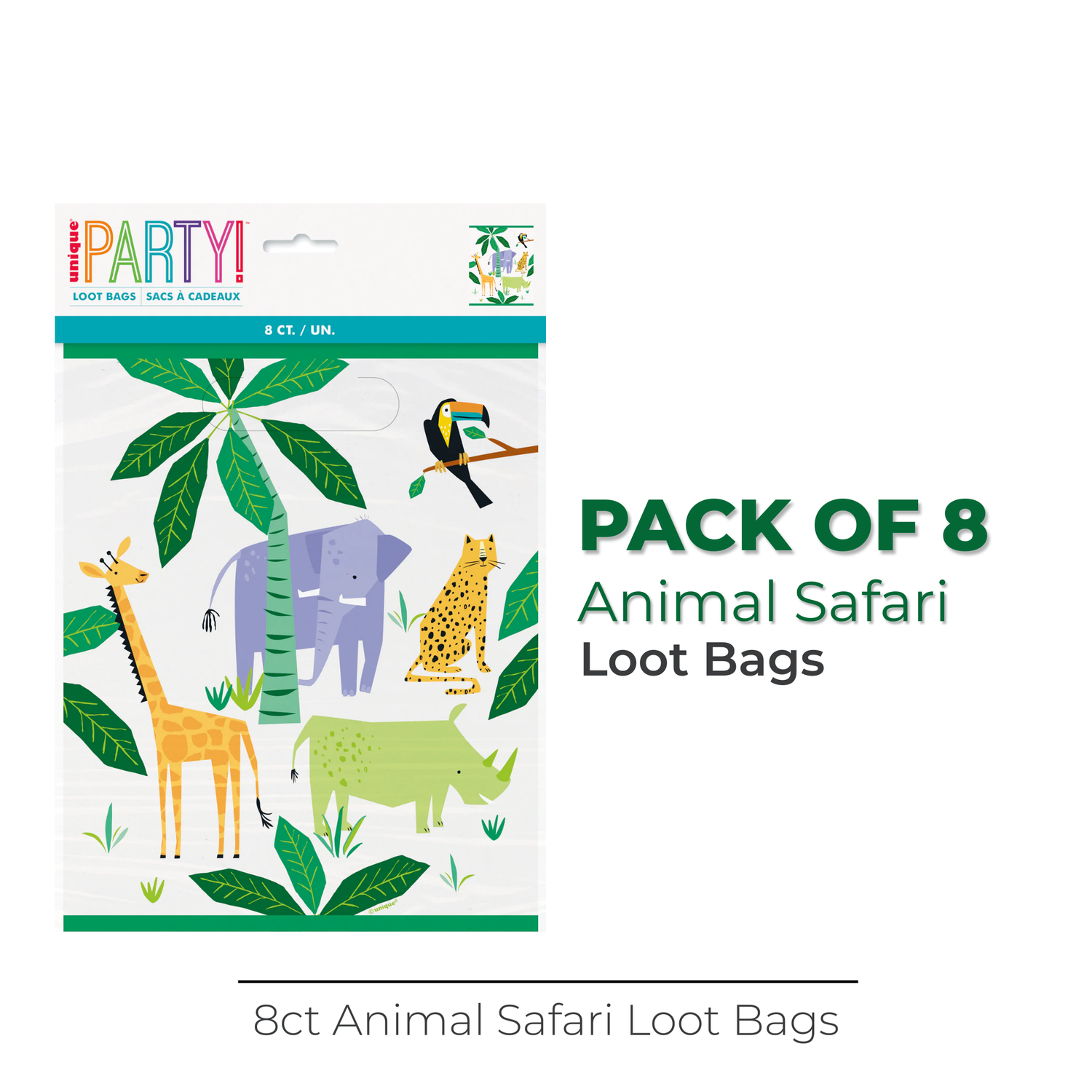 Animal Safari Loot Bags, 8ct