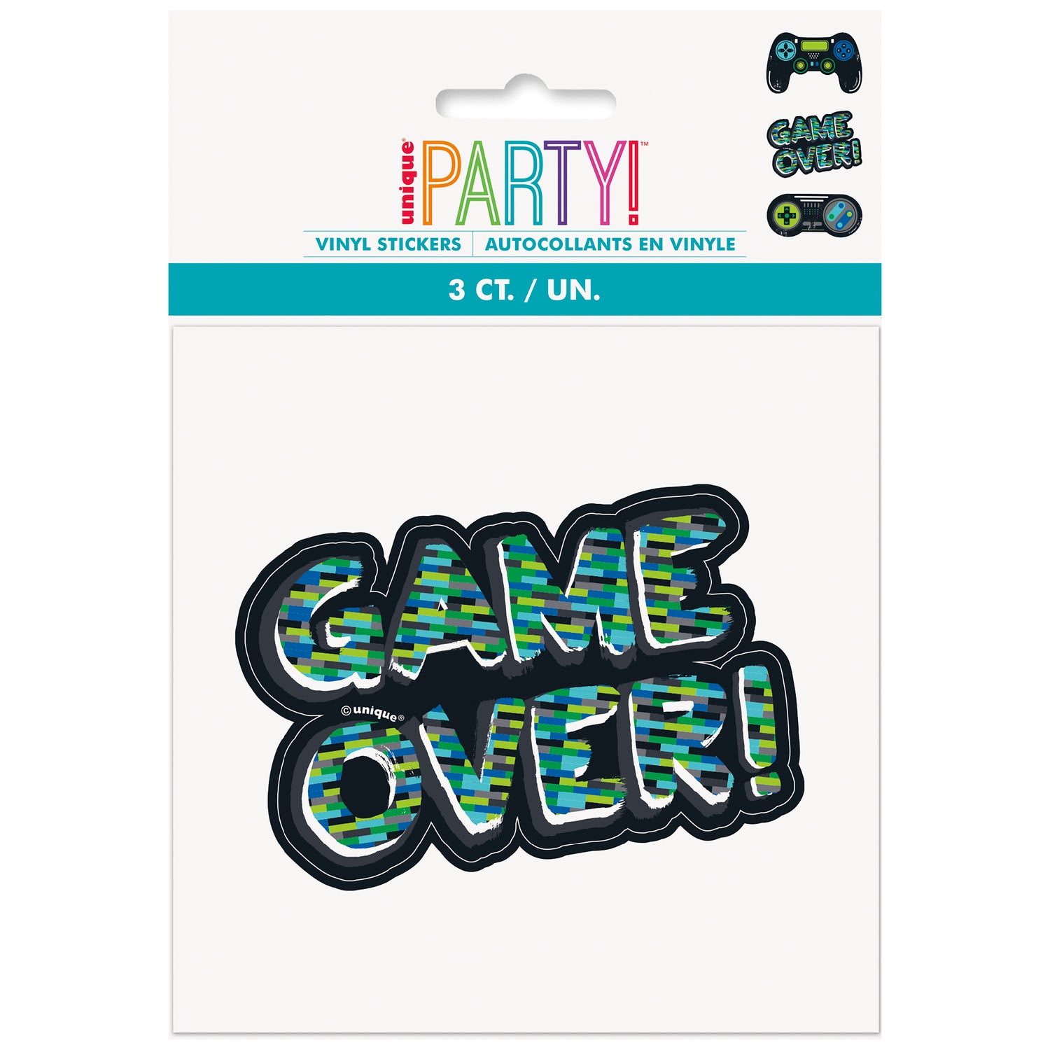 Gamer Birthday Jumbo Vinyl Stickers, 3ct