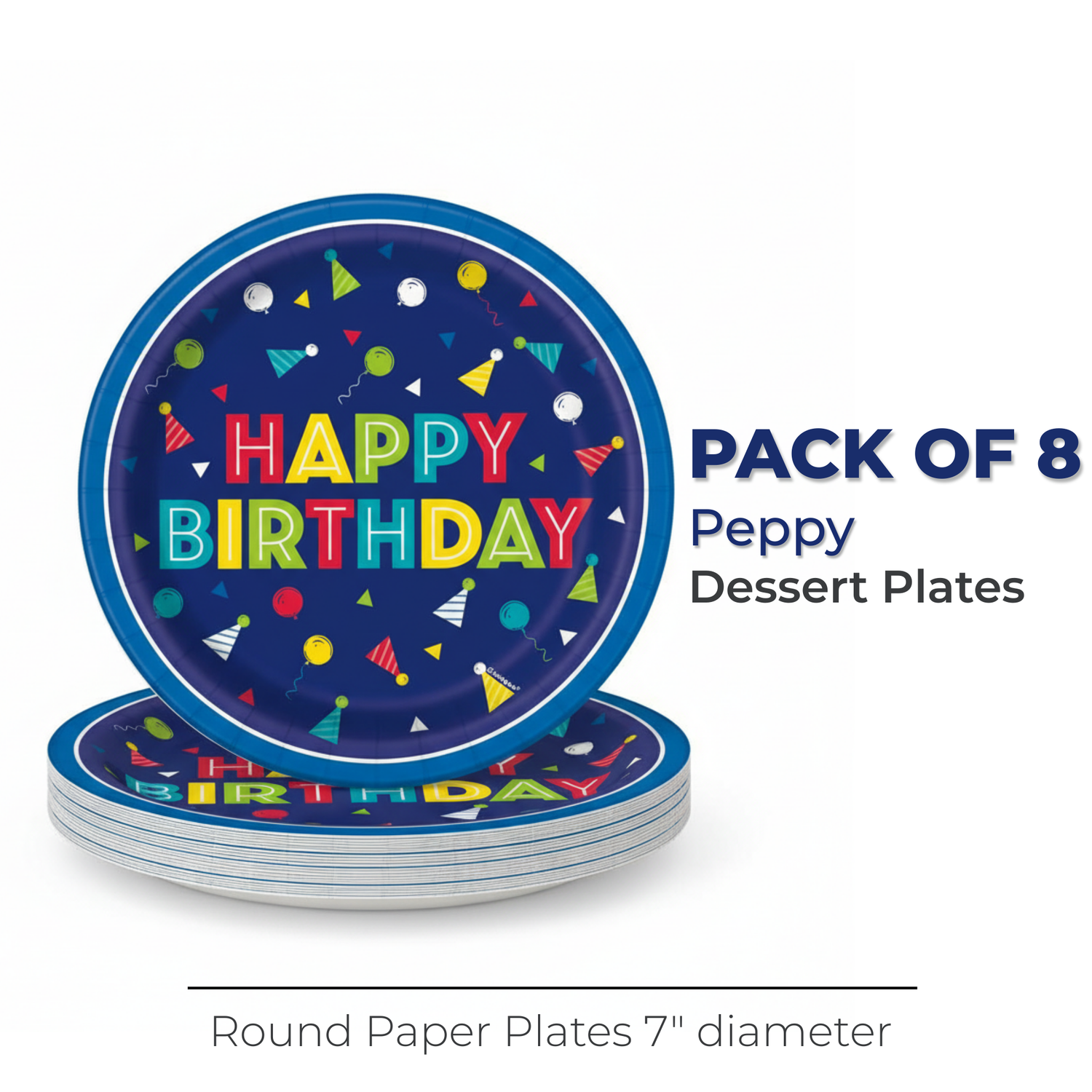 Peppy Birthday Round 7" Dessert Plates, 8ct
