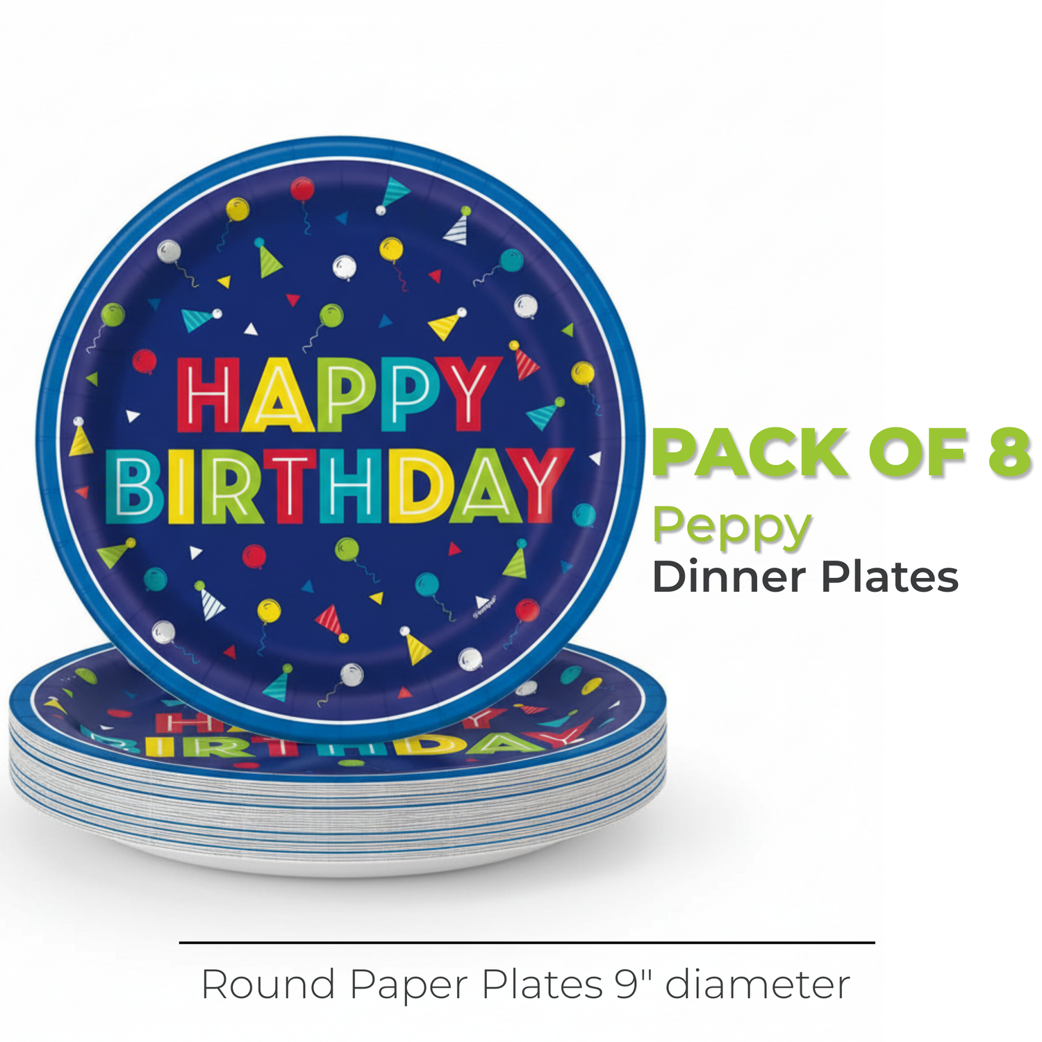 Peppy Birthday Round 9" Dinner Plates, 8ct