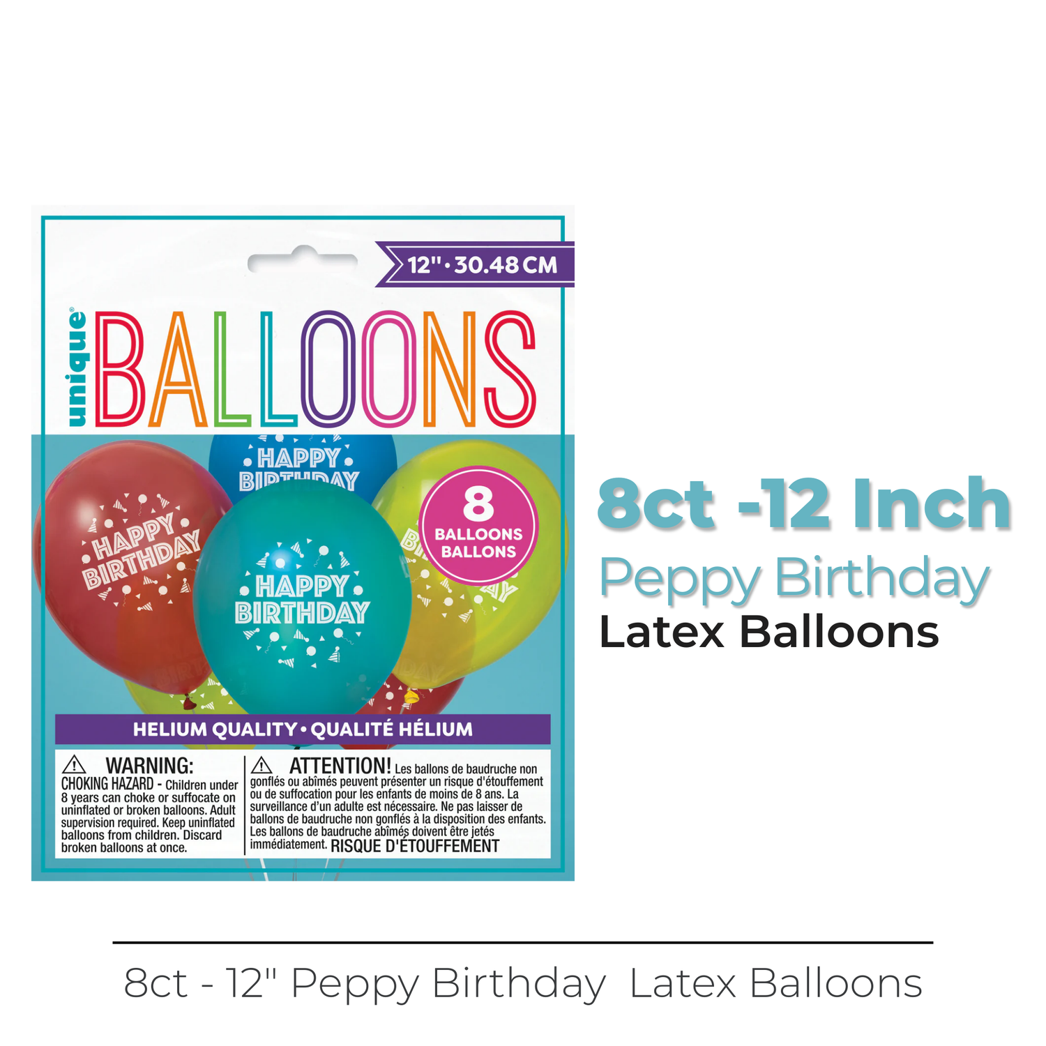 Peppy Birthday 12" Latex Balloons, 8ct