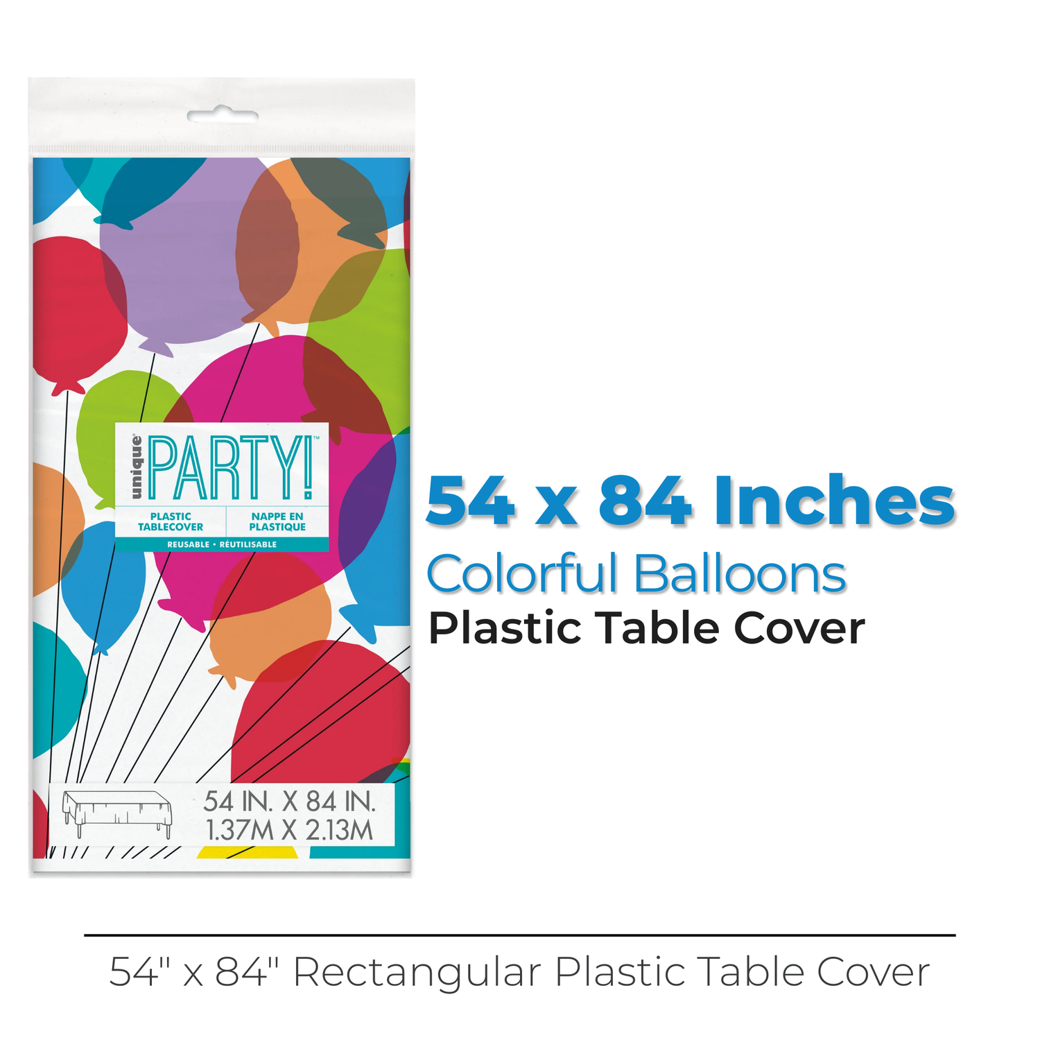 Colorful Balloons Rectangular Plastic Table Cover, 54" x 84"