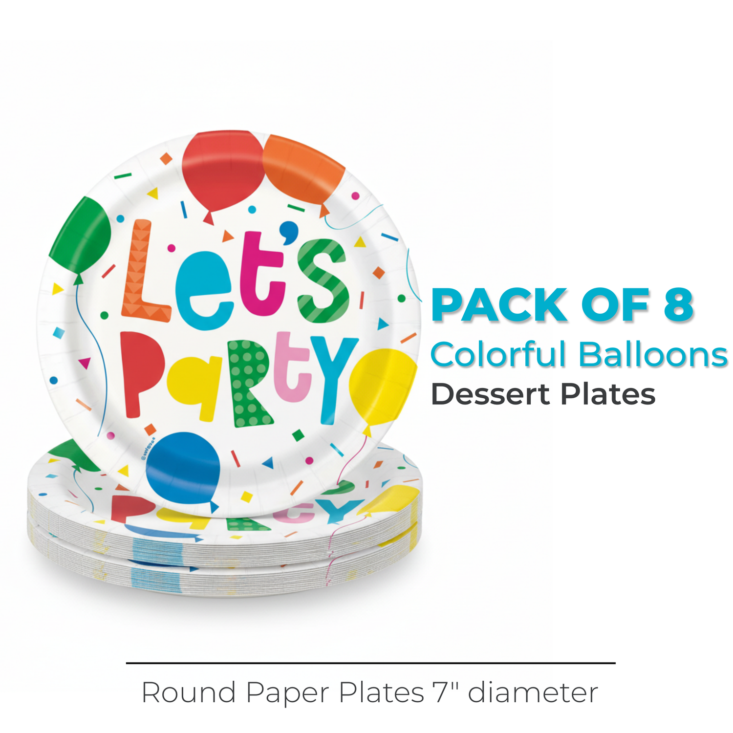 Colorful Balloons Round 7" Dessert Plates, 8ct