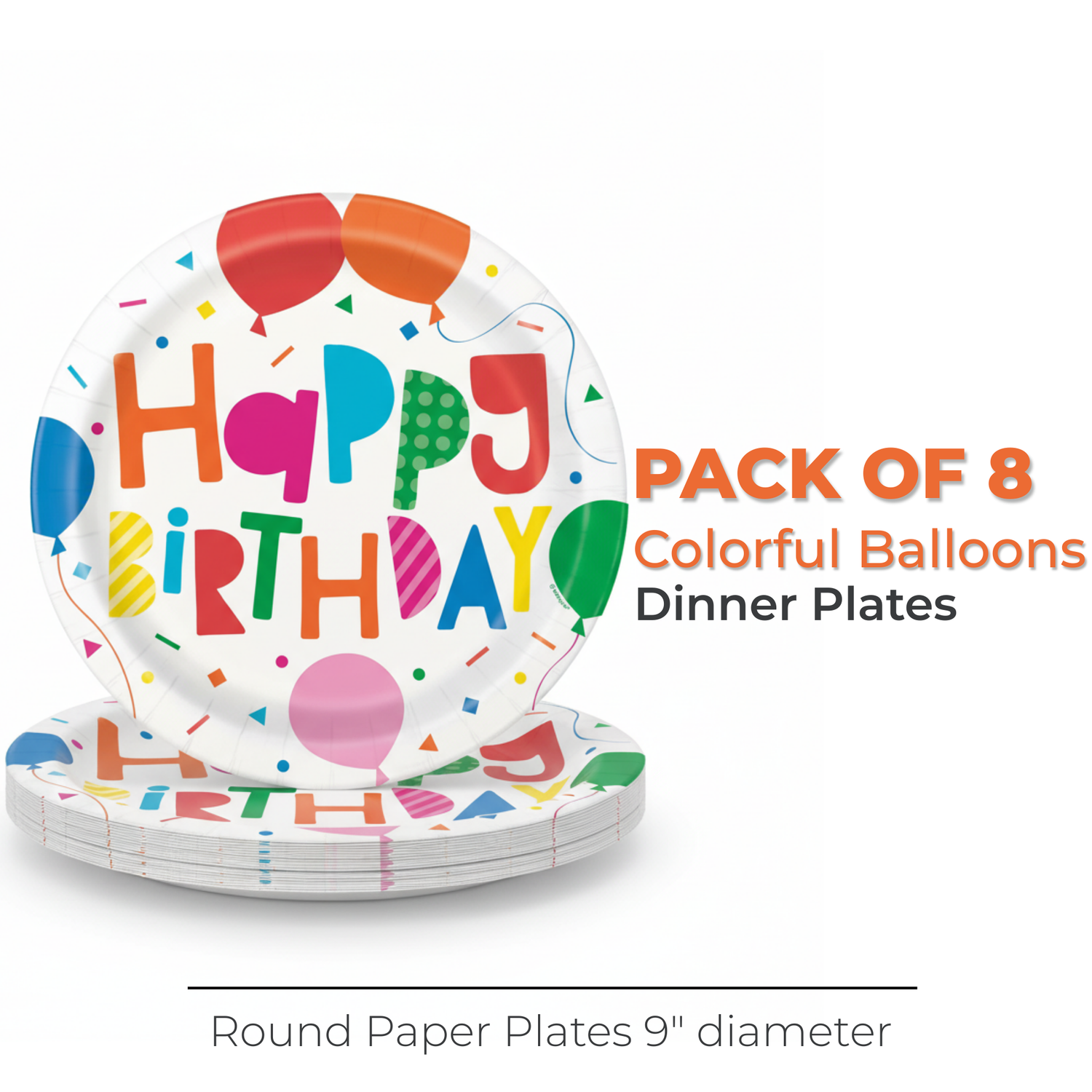 Colorful Balloons Round 9" Dinner Plates, 8ct