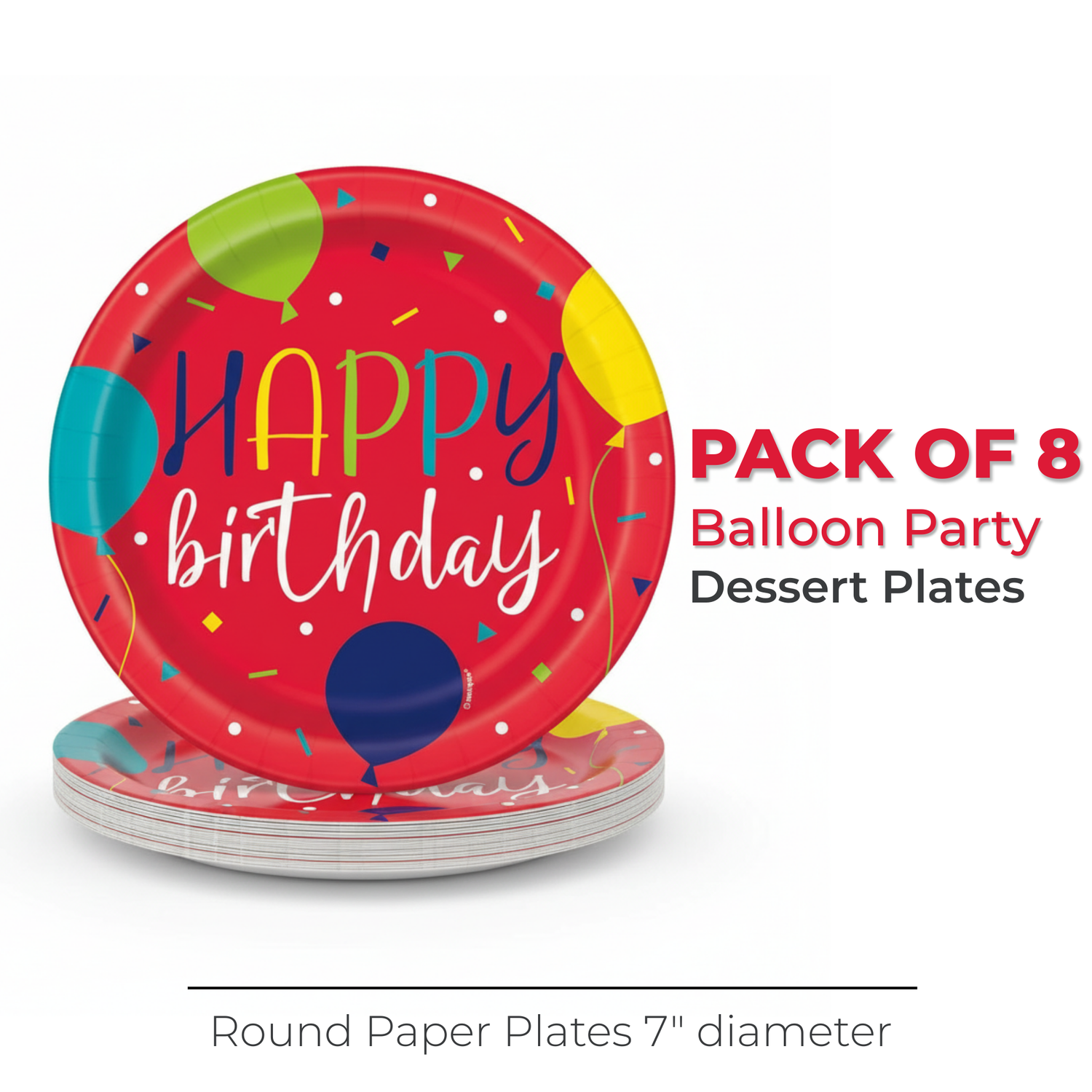 Balloon Party Birthday Round 7" Dessert Plates, 8ct